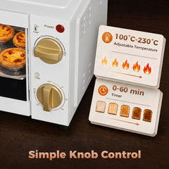 HOMCOM Mini Oven, 9L Countertop Electric Grill, Toaster Oven with Adjustable Temperature and Timer, 750W, White