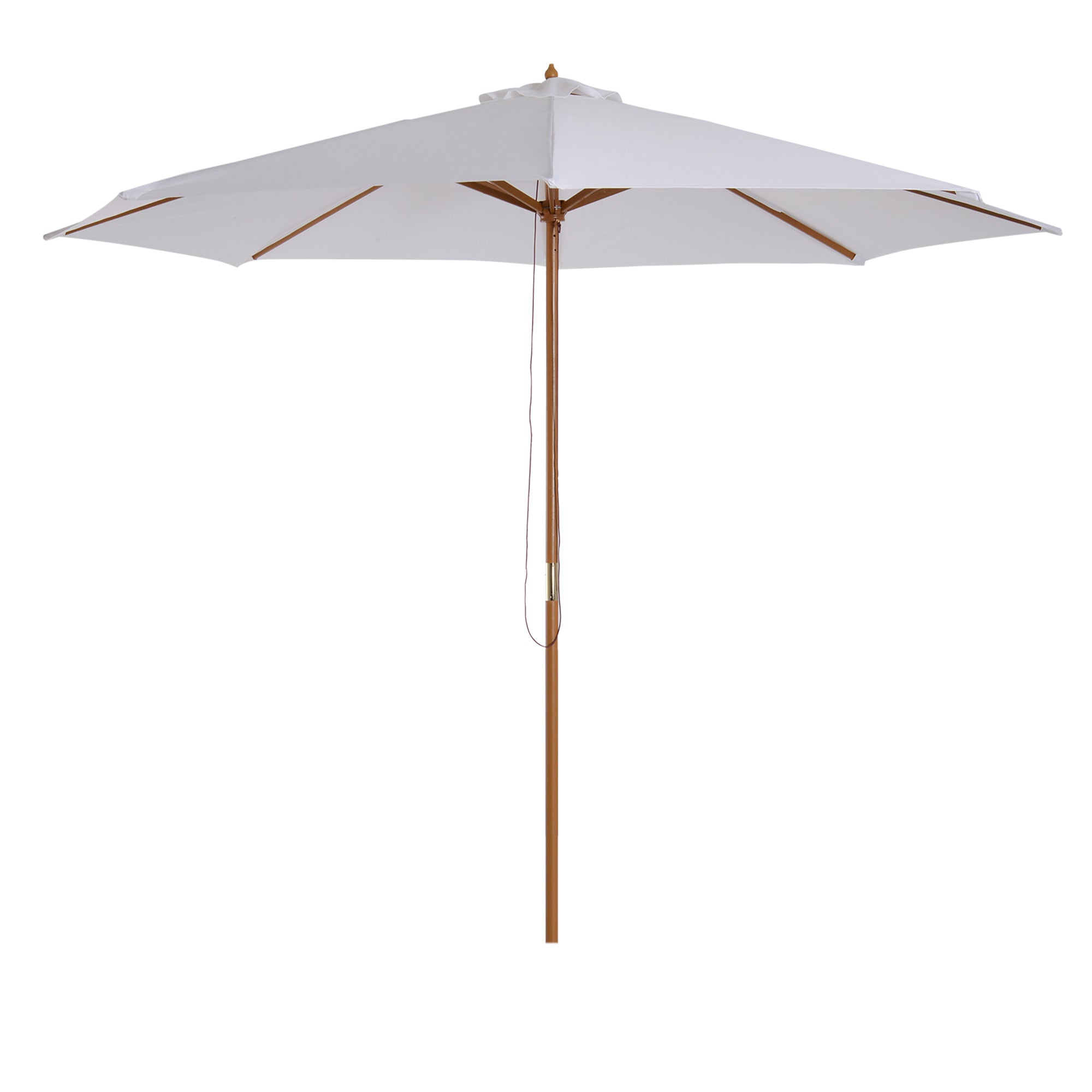 Outsunny 3(m) Garden Parasol, Pulley Operated Patio Umbrella, Wooden Table Market Umbrella with Rope Pulley Mechanism and 8 Ribs, Cream White