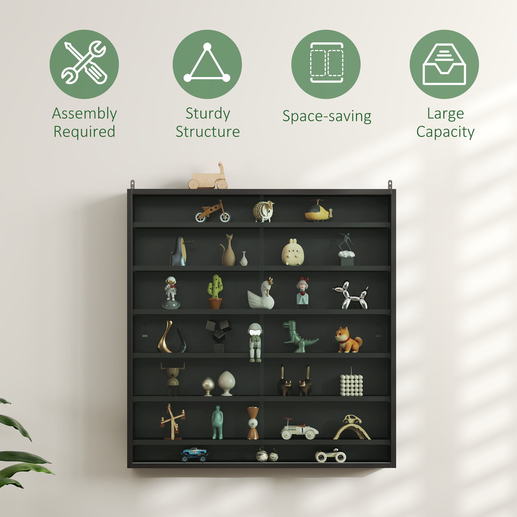 HOMCOM Six Shelf Display Cabinet, with Glass Doors - Black