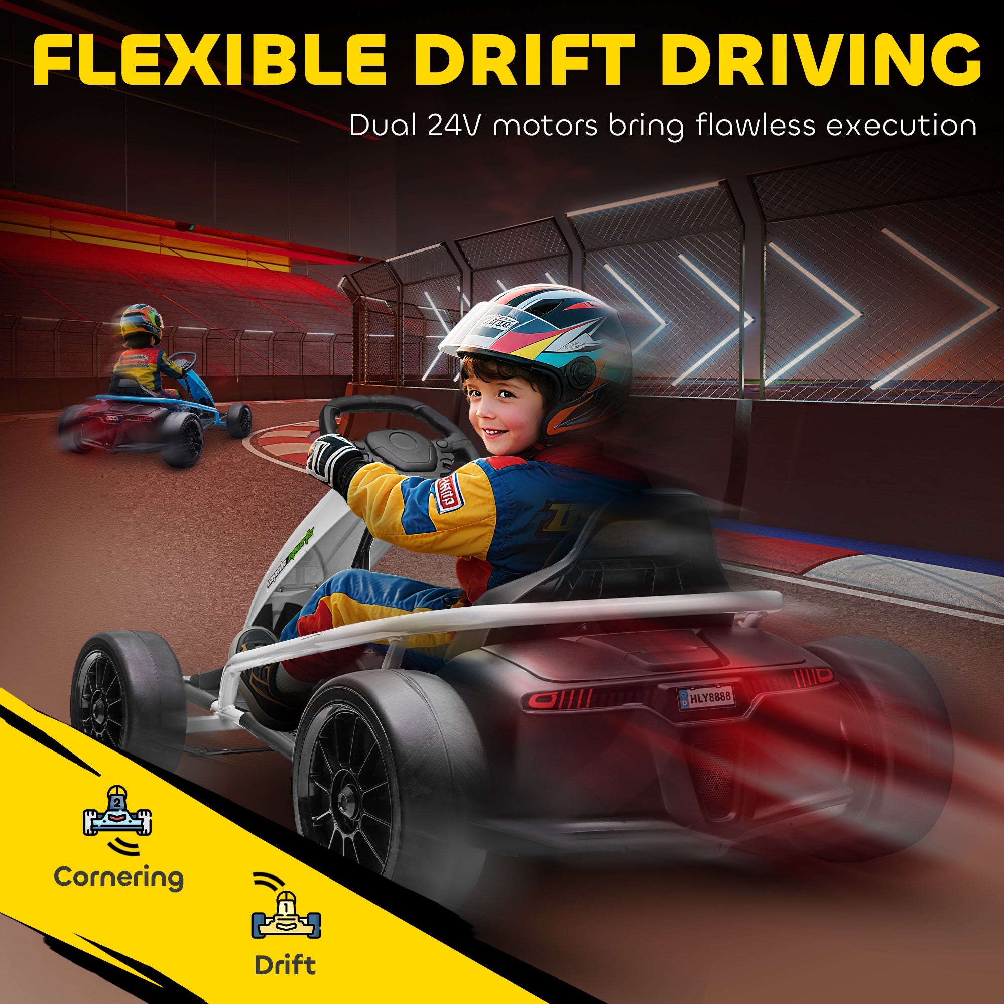 HOMCOM 24V Electric Go Kart for Kids, Drift Ride-On Racing Go Kart with 2 Speeds, for Boys Girls Aged 8-12 Years Old, White