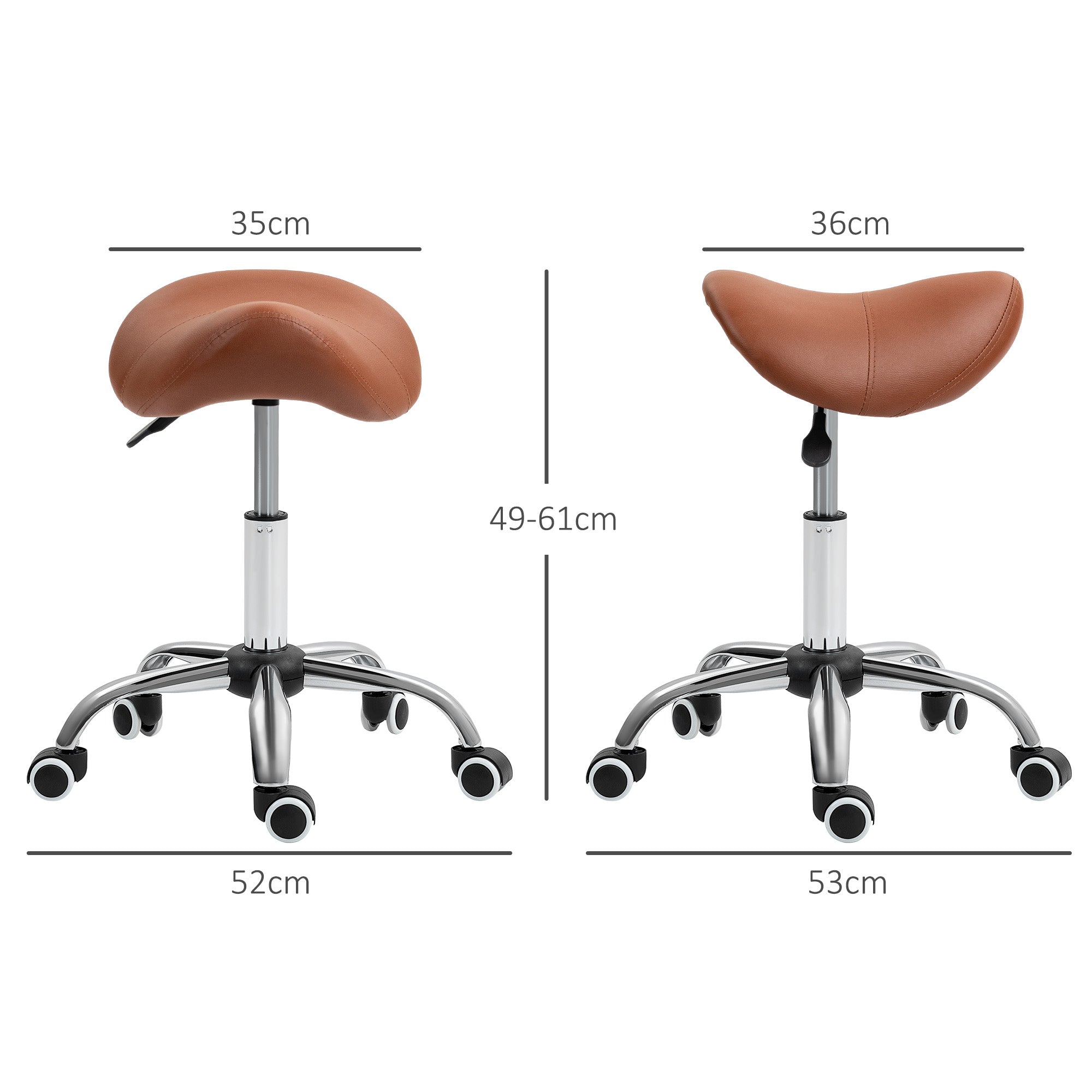 HOMCOM Saddle Stool, Height Adjustable Salon Chair for Massage Spa, Faux Leather, Brown