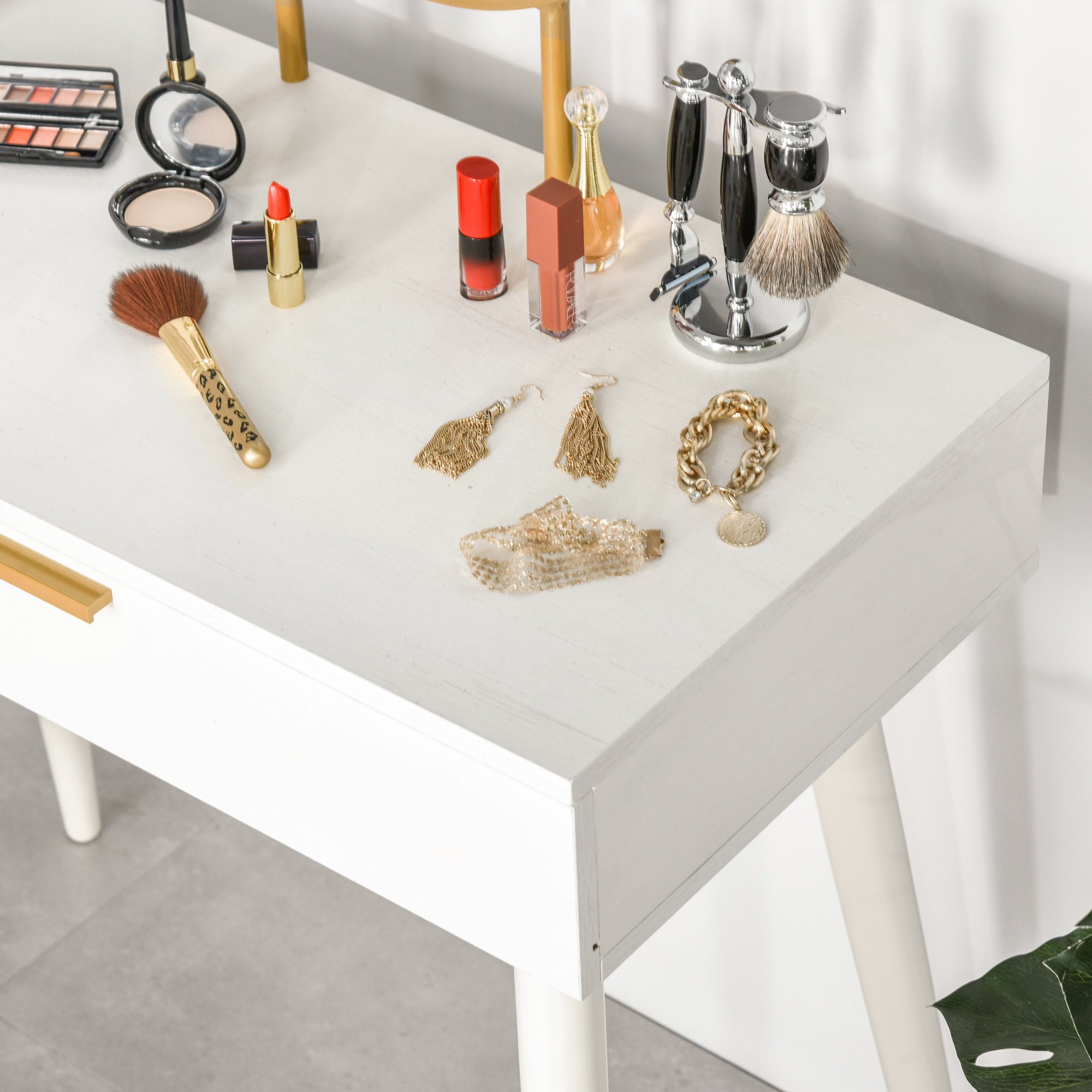 HOMCOM Elegant Dressing Table, with Round Mirror, 80 x 40 x 123 cm - White