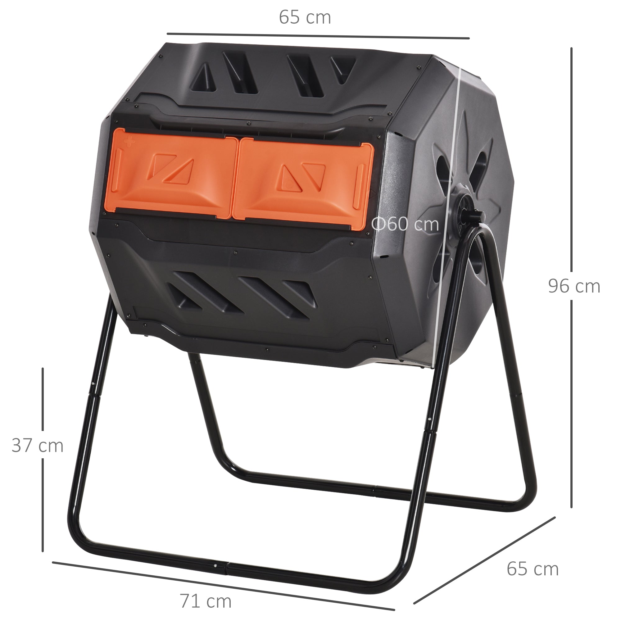 Outsunny 160L 360 Rotating Dual Chamber Composter - Orange