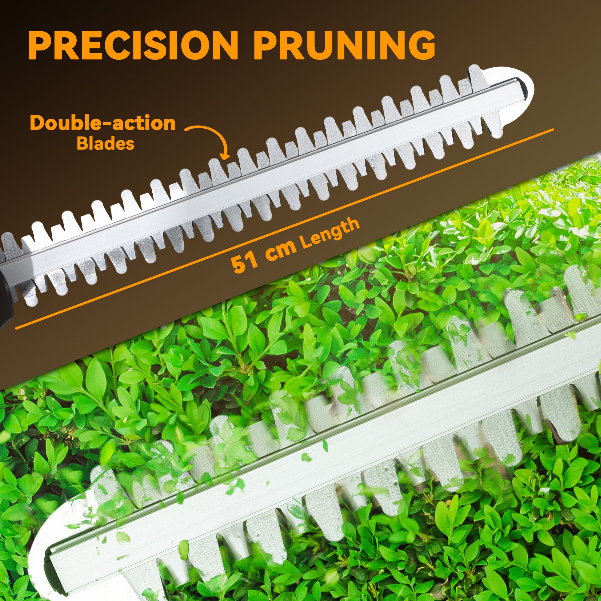 Outsunny 20" Cordless Hedge Trimmer, 21V Electric Hedge Cutter with 51cm Dual Action Blade, 2 x 4000mAh Batteries and Brushless Motor for Garden Branches, Shrubs, Twigs, Orange