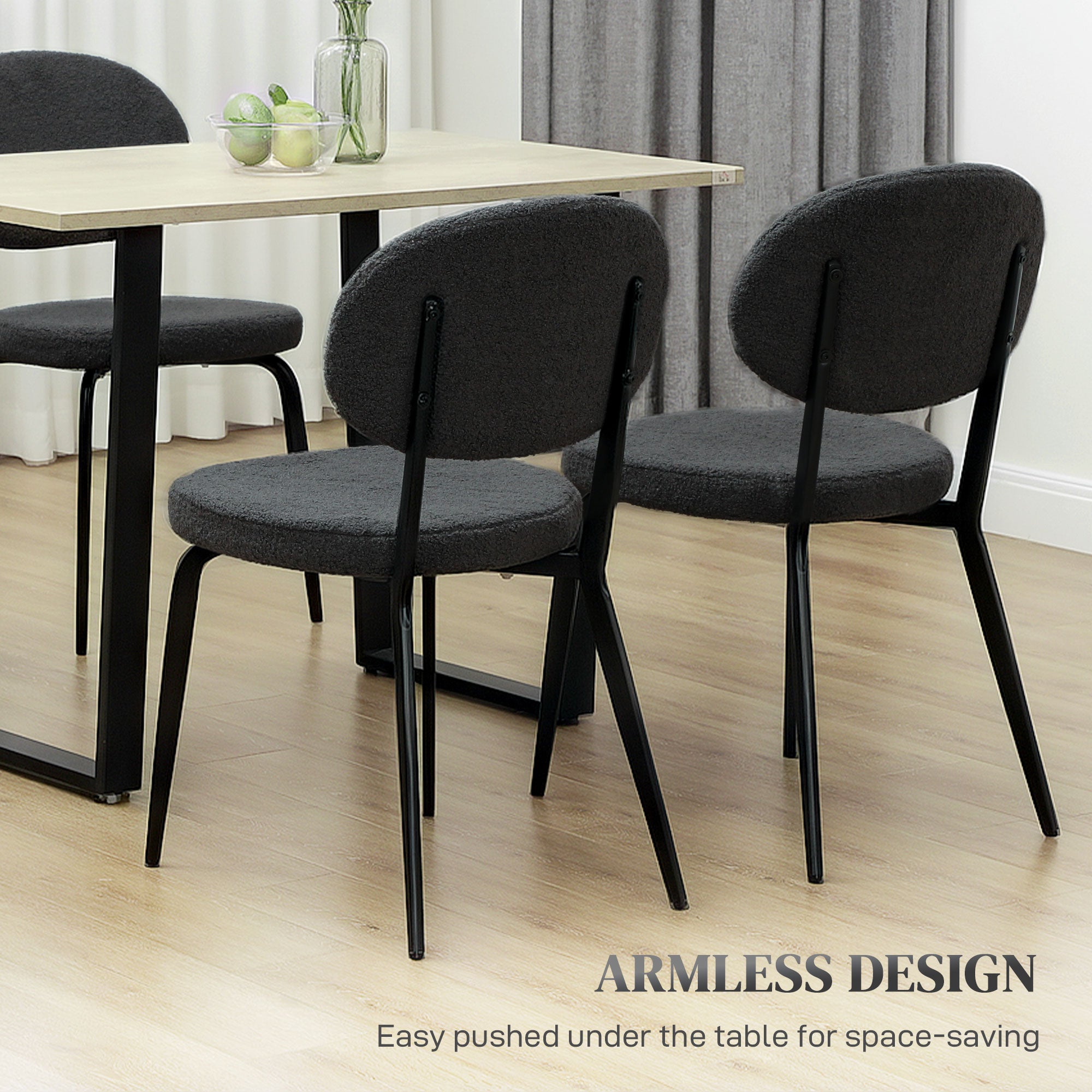 HOMCOM Set of Four Boucle Dining Chairs - Black