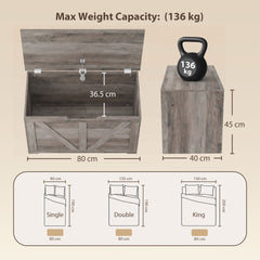 HOMCOM 100L Home Storage Box, with Safety Hinge - Grey Wood-Effect