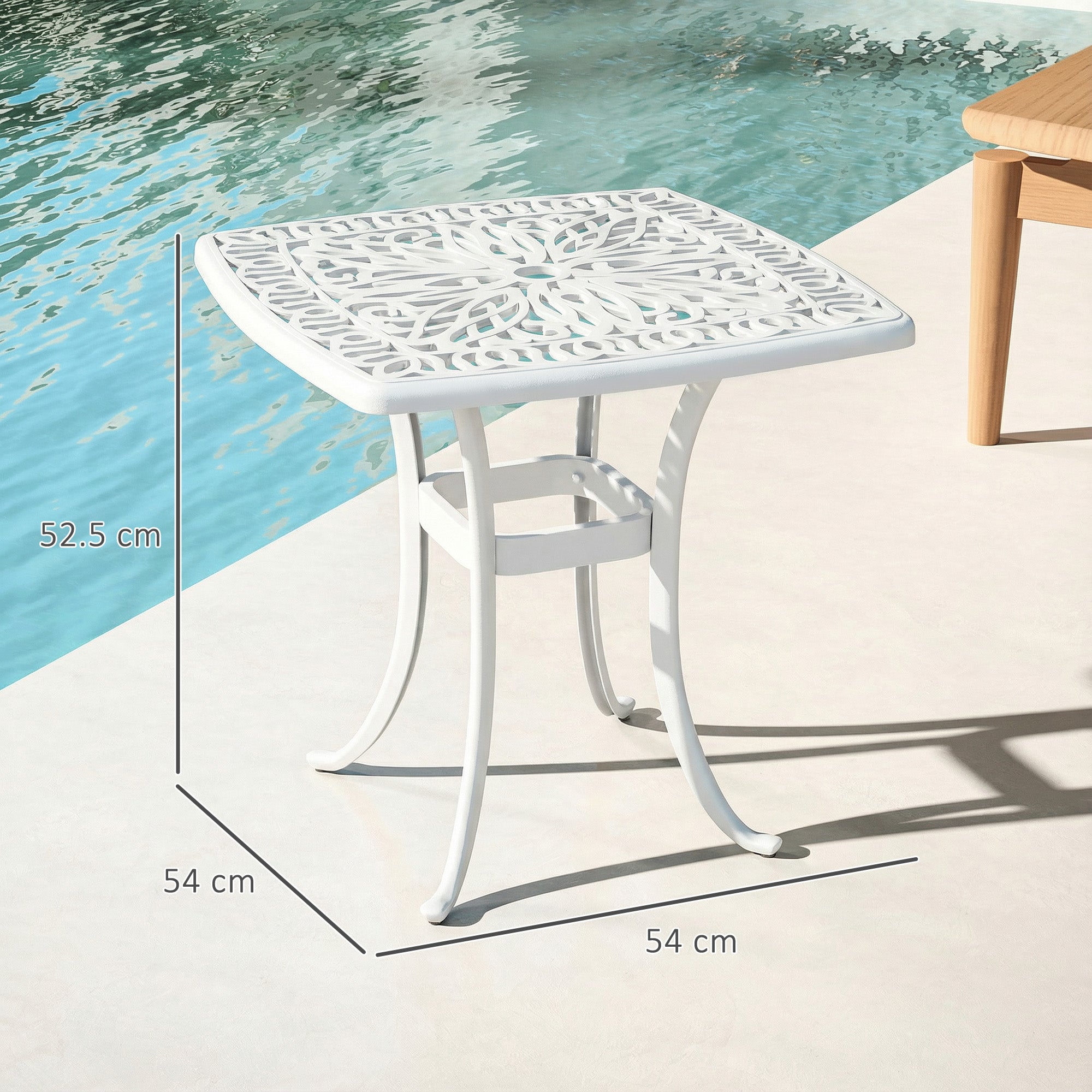 Outsunny Outdoor Garden Table with 38mm Dia. Umbrella Hole, Cast Aluminium Patio End Table with Anti-slip Foot Pads for Garden