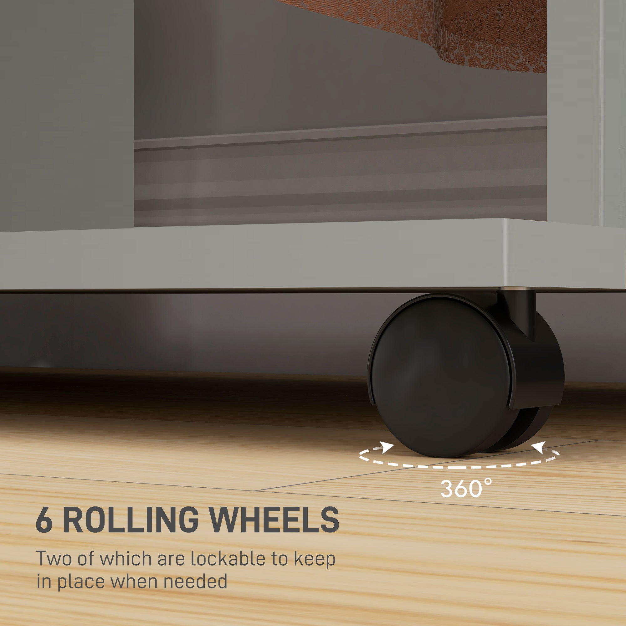 HOMCOM Open Wardrobe Double Mobile Storage Shelves Organizer W/6 Wheels-Grey