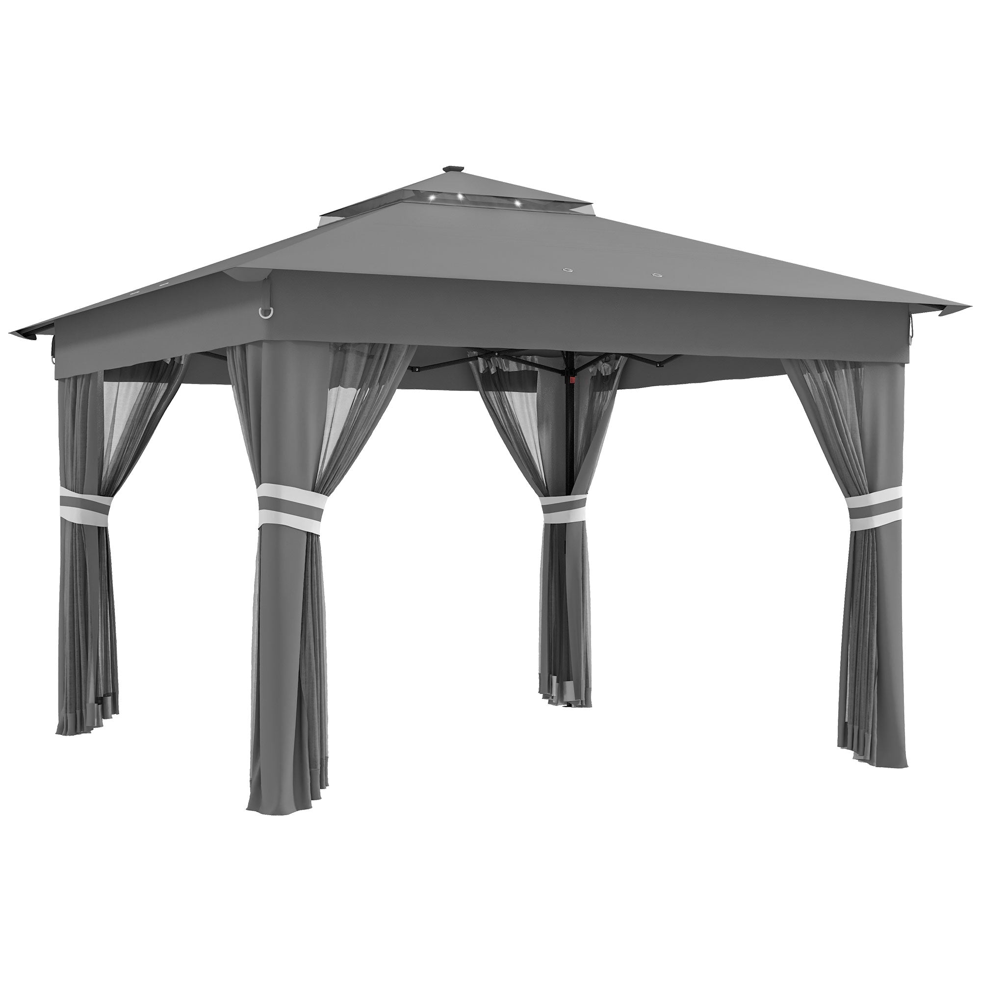 Outsunny 3 x 3(m) Pop Up Gazebo Party Tent with Solar-Powered LED Lights, Adjustable Event Shelter with Netting, Grey