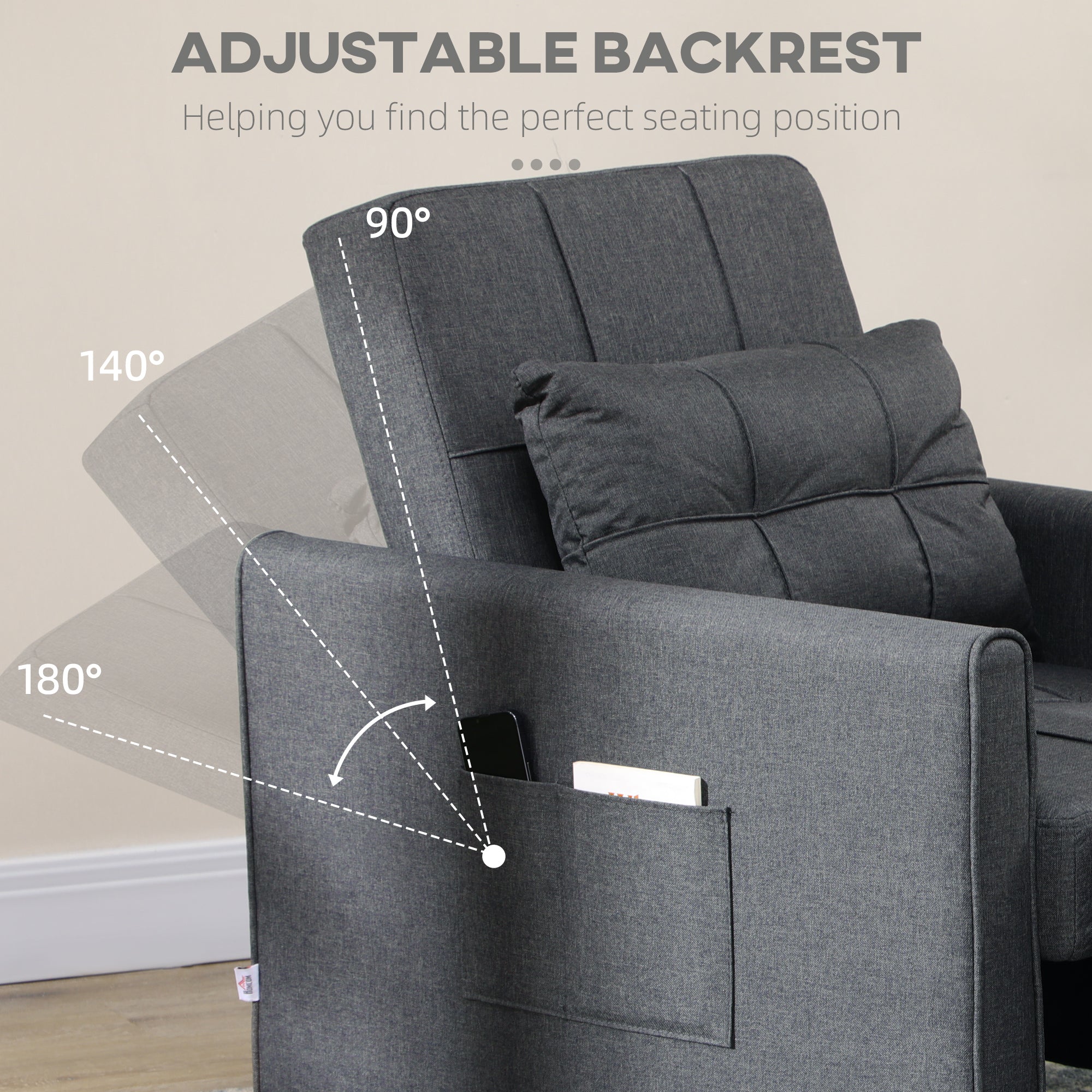 HOMCOM Linen-Look Single Chair Bed - Grey
