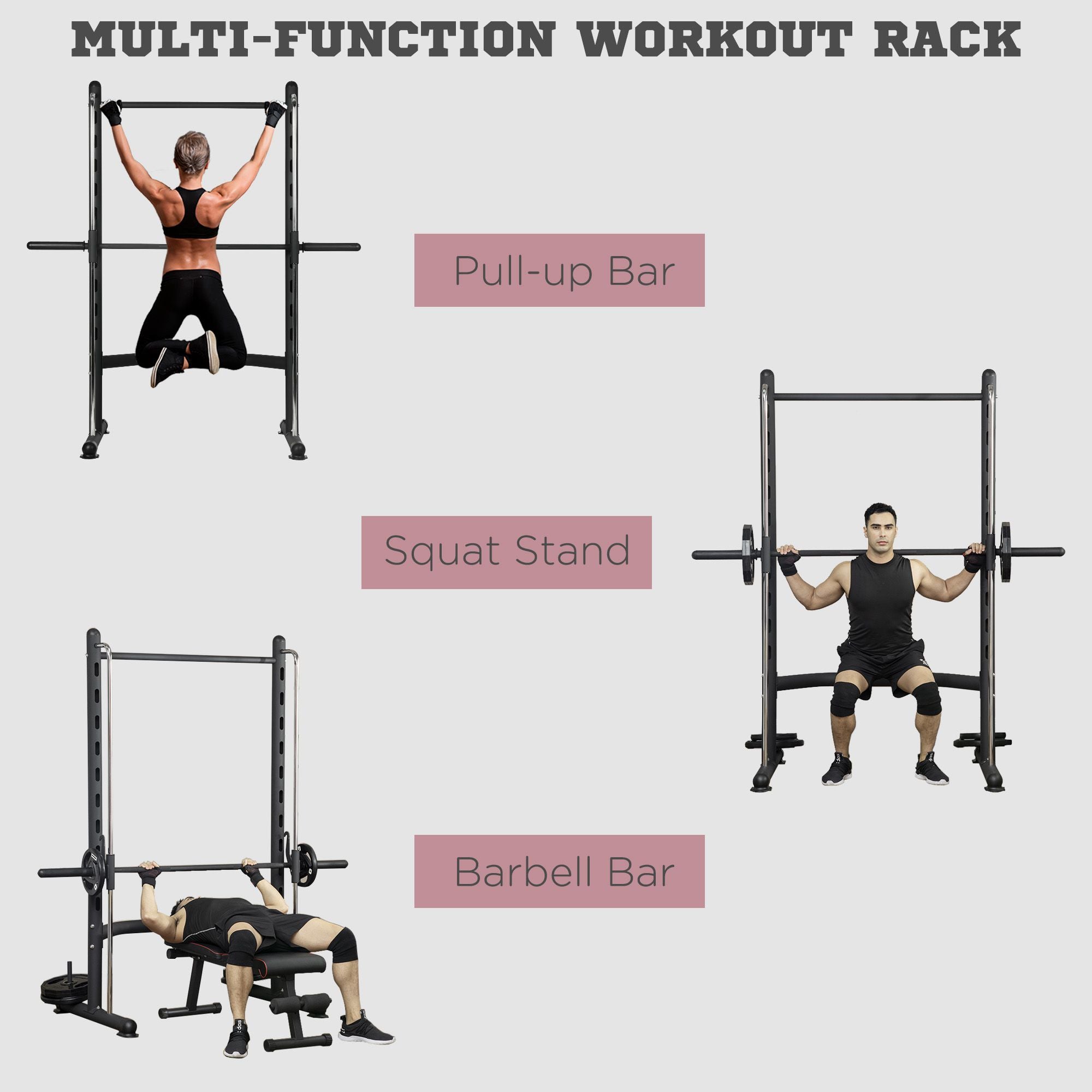 HOMCOM Adjustable Squat Rack, with Pull Up Bar, Barbell Bar for Home Gym