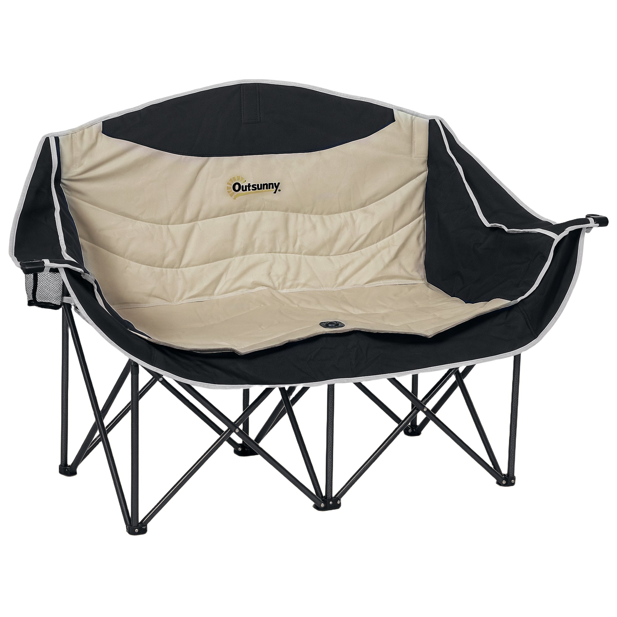 Outsunny Double Camping Chair for Adults, Oversized Heavy Duty Padded Folding Chair with Armrests, Cup Holders and Carry Bag for Outdoor Camping Hiking Picnic Fishing, 250kg Capacity, Khaki