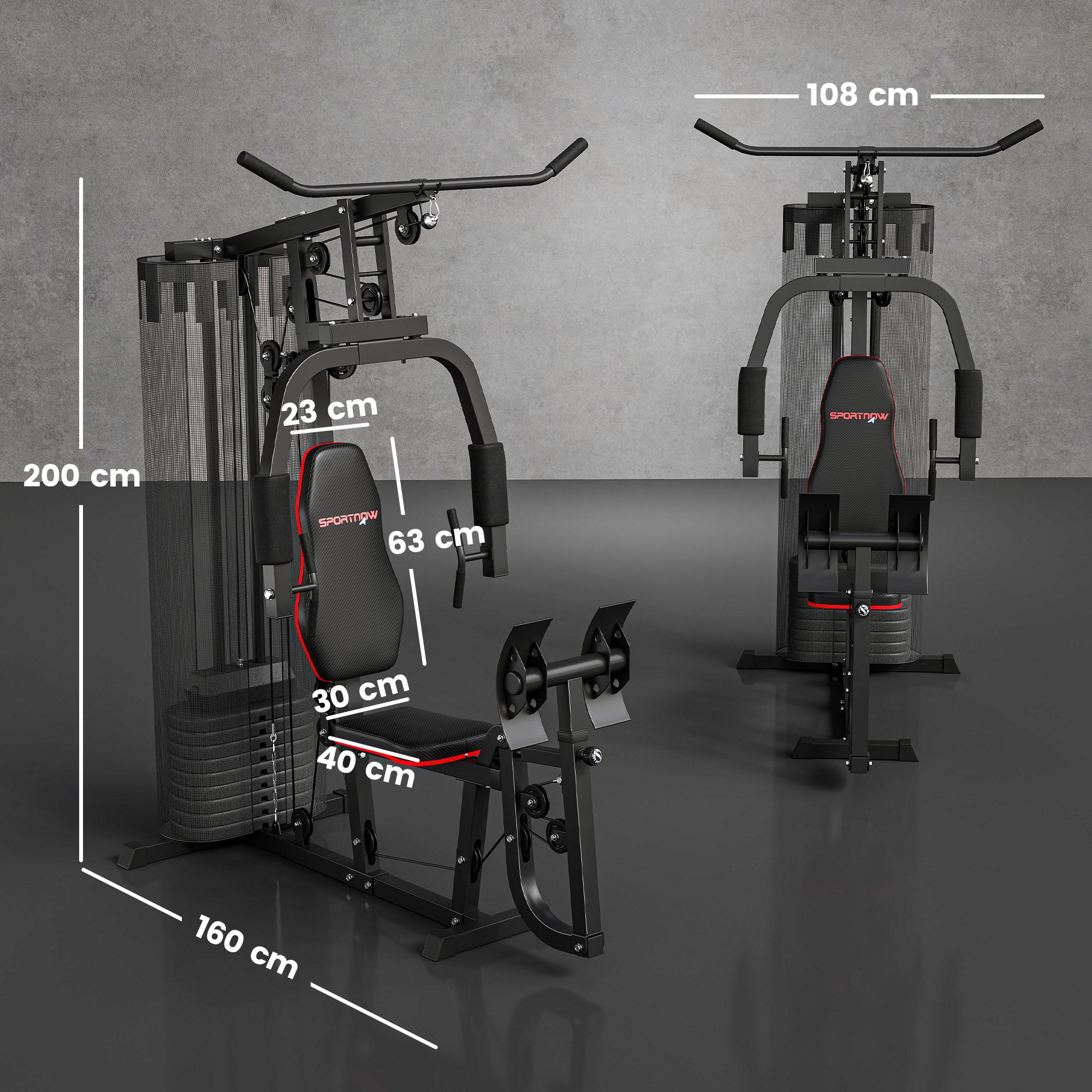 SPORTNOW Weights Machine, Multi Gym with 45kg Weight Stack, Compact Home Gym Leg Press Machine for Full Body Training