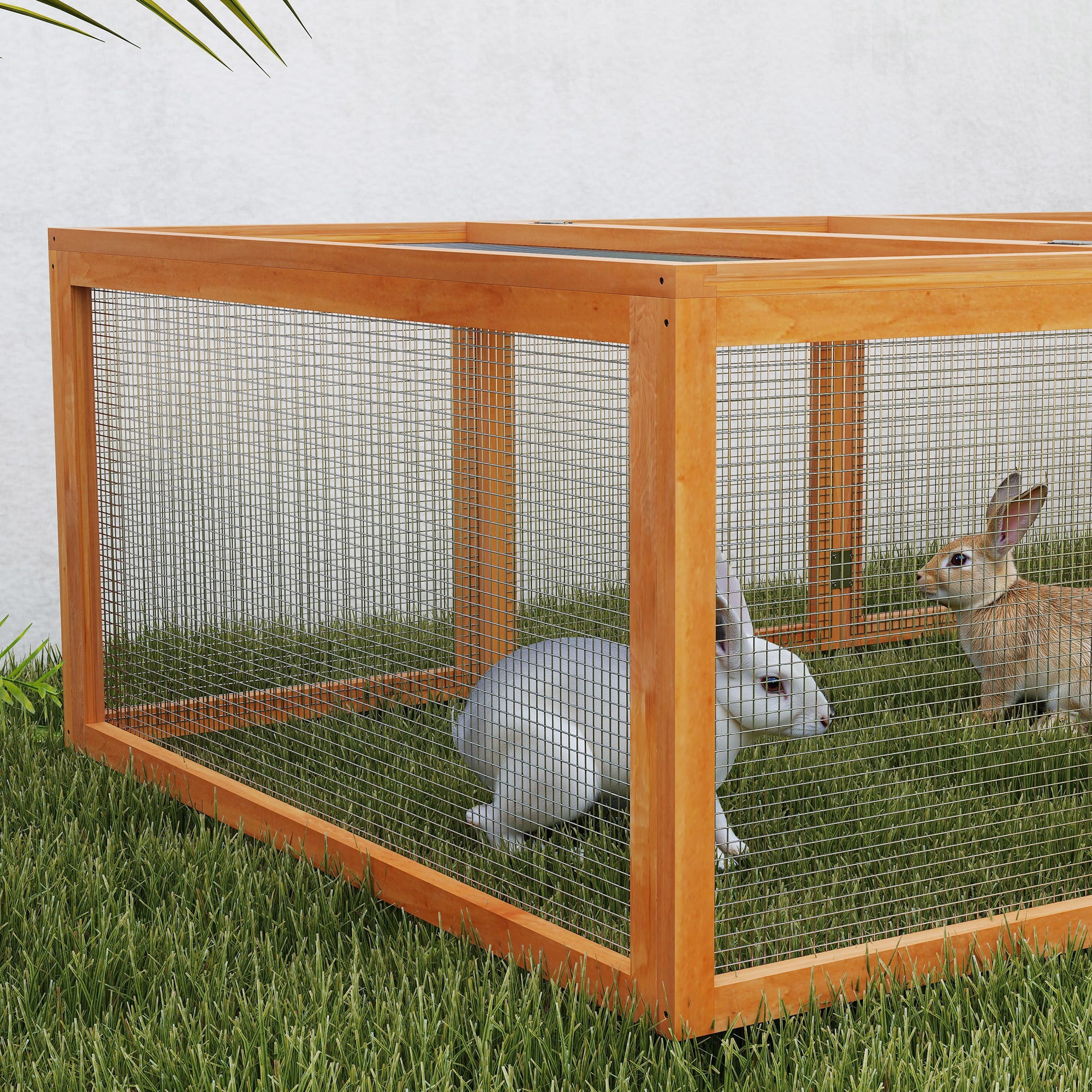 PawHut Wooden Rabbit Hutch Cage 6ft with Wire Mesh, Openable Roof, Play Space for Outdoor, Natural Wood Finish
