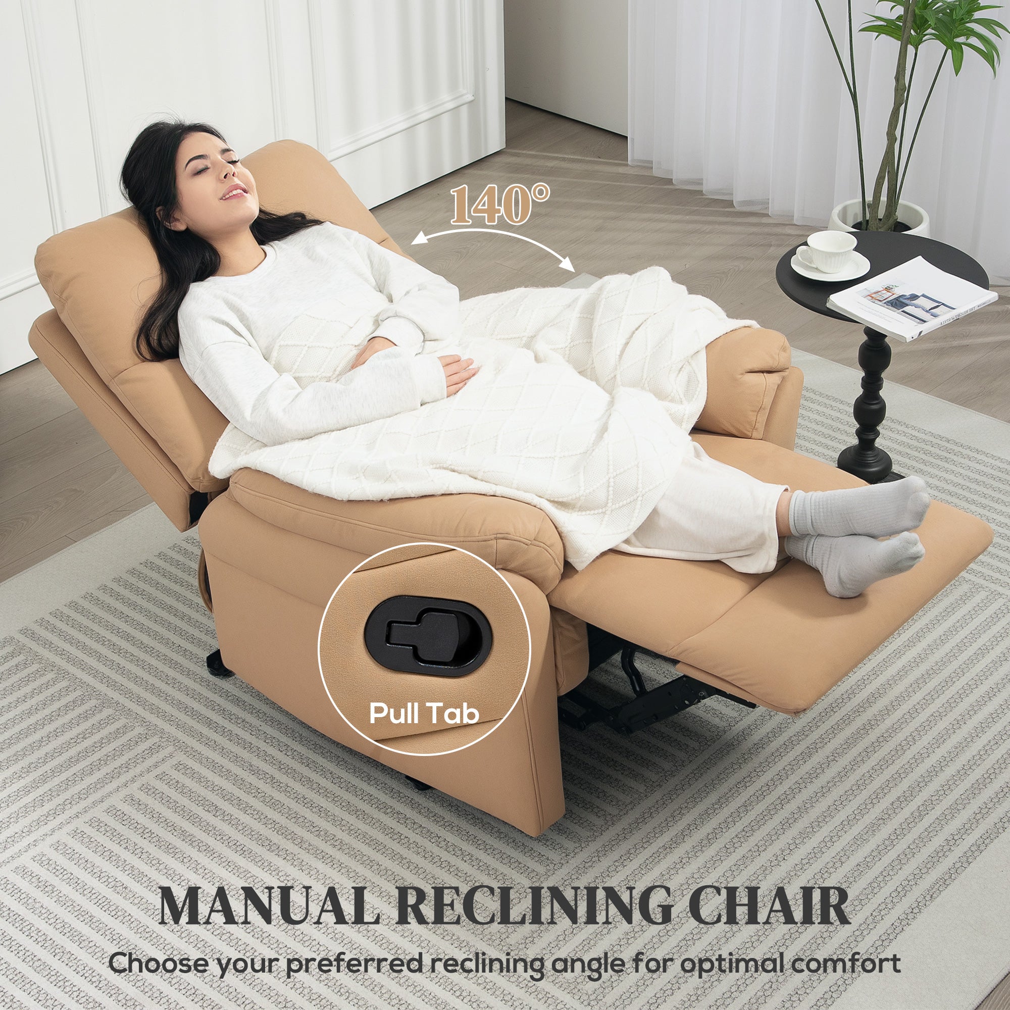 HOMCOM 140 Manual Reclining Armchair, with Footrest - Light Brown