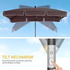 Outsunny Garden Parasol Umbrella, Outdoor Market Table Umbrella with Ruffles & Aluminium Pole, Rectangular Tilting Parasol Sun Shade Canopy, 2 x 1.3m, Brown