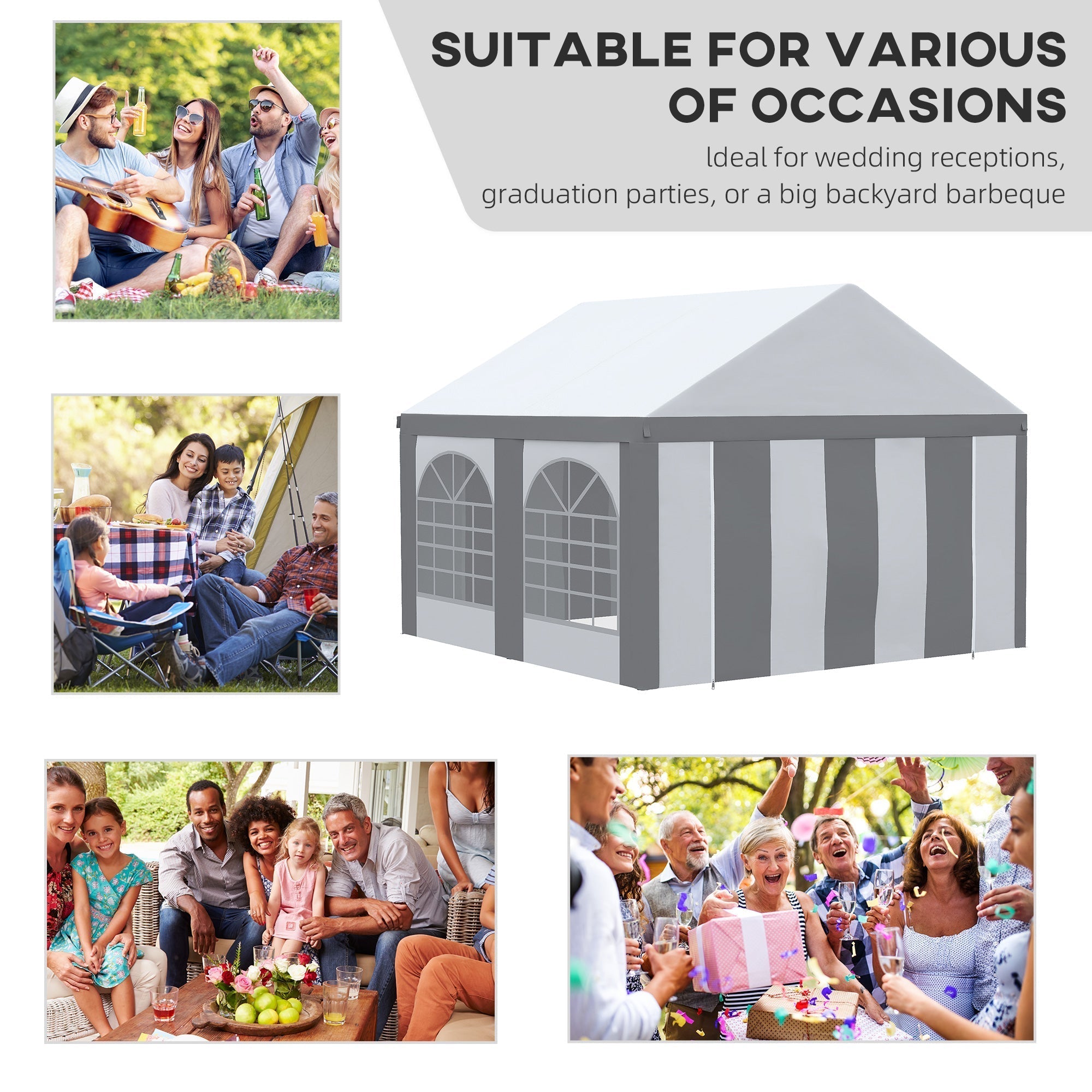 Outsunny 4m x 4m Marquee Gazebo with Sides, Level 6 Wind Protection & Waterproof, Light Grey