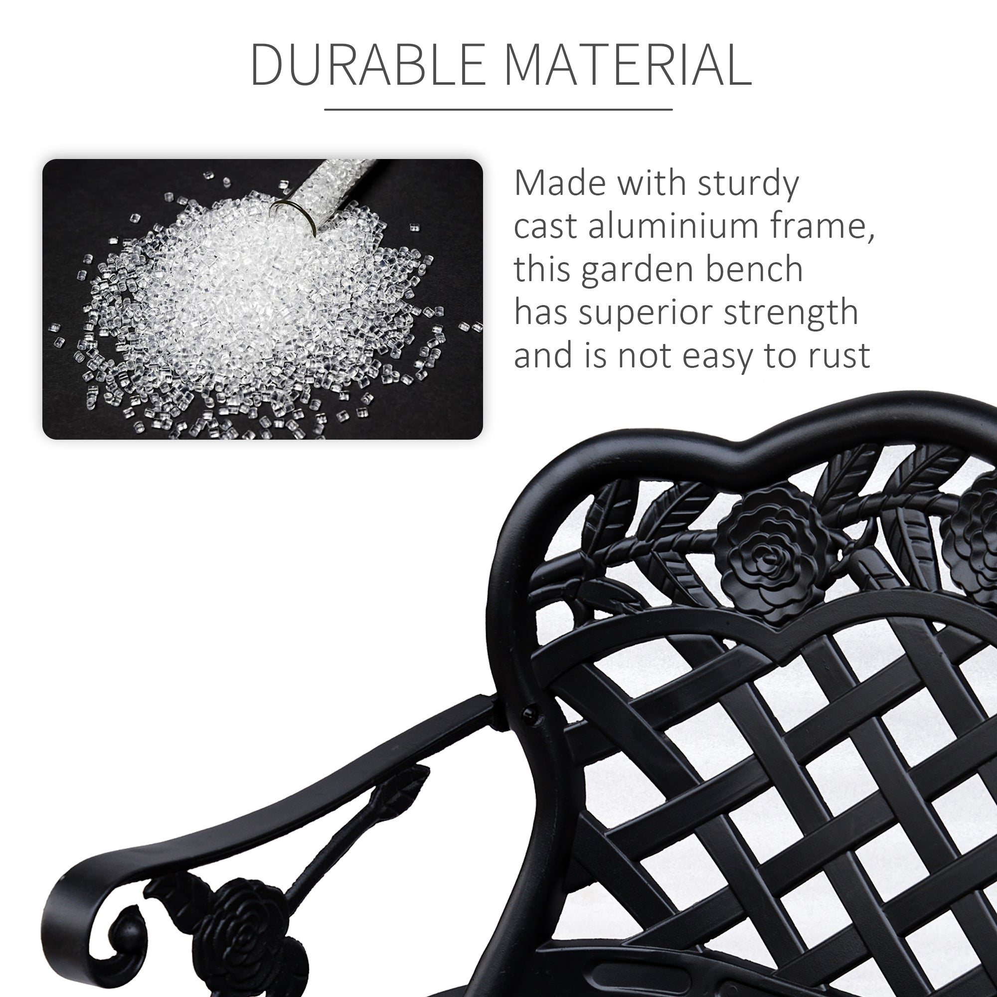 Outsunny Garden Bench, Cast Aluminium, 107Lx58Wx85H cm-Black