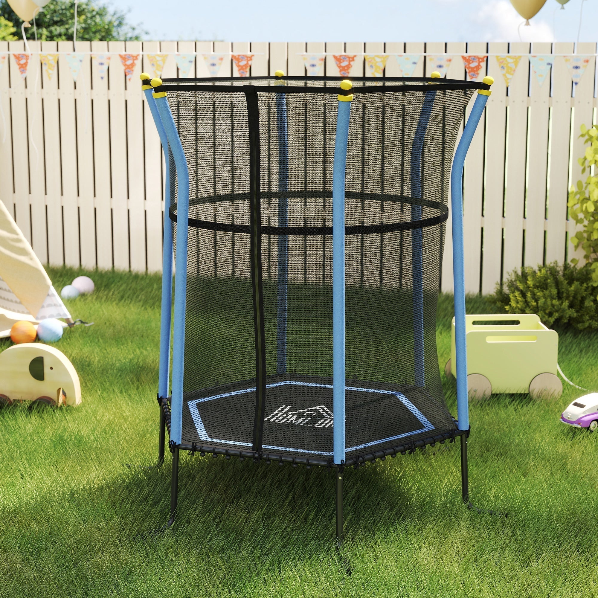 HOMCOM Kids Trampoline Mini Bouncer with Enclosure Safety Net For Ages 3-10 Years - Blue