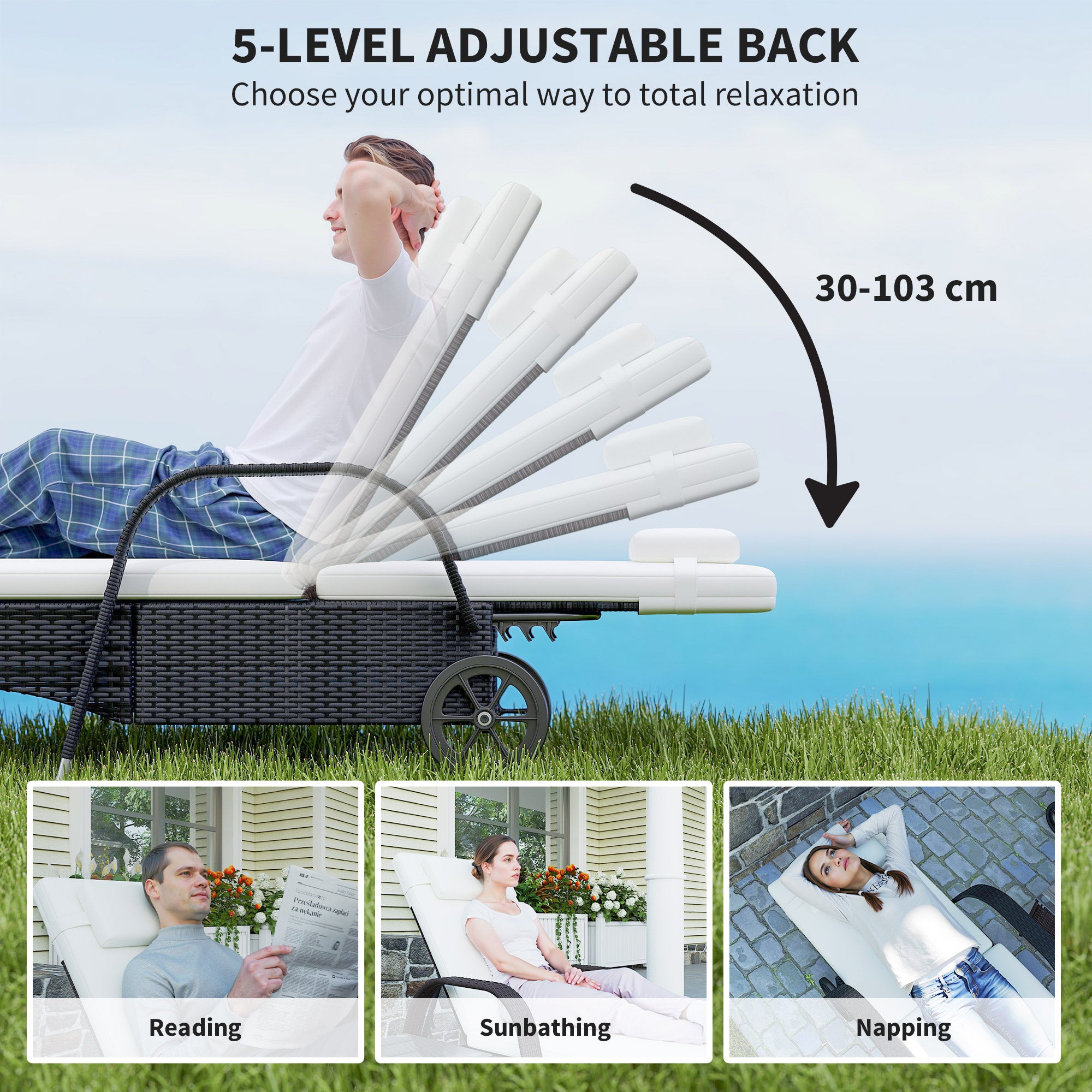 Outsunny 2 Seater Rattan Sun Lounger Set with Side Table Black