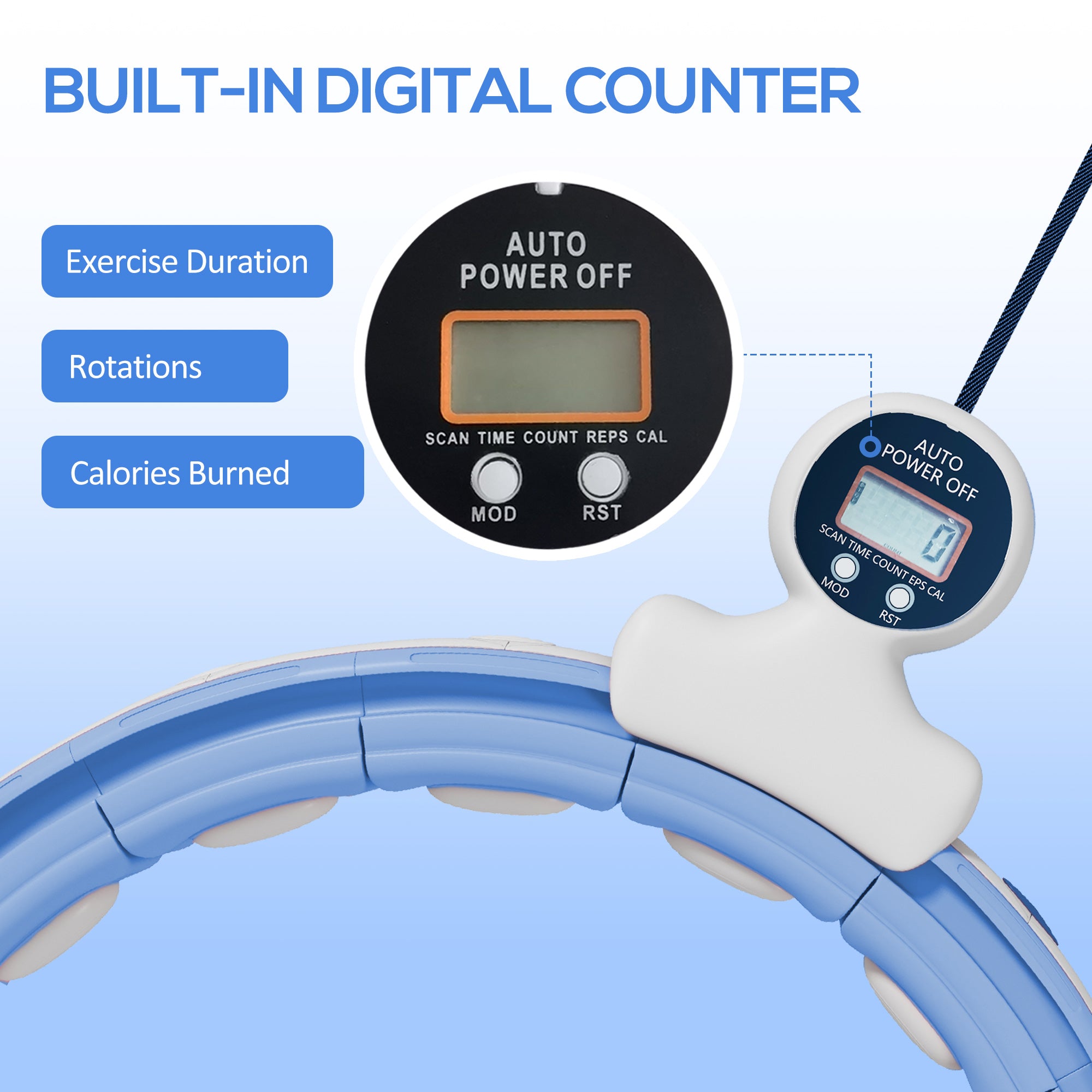 SPORTNOW Smart Weighted Hula Hoop, Massage Hula Ring w/ 16 Detachable Knots, 360√Ç¬∞ Auto-Rotating Ball, Digital Counter Light Blue