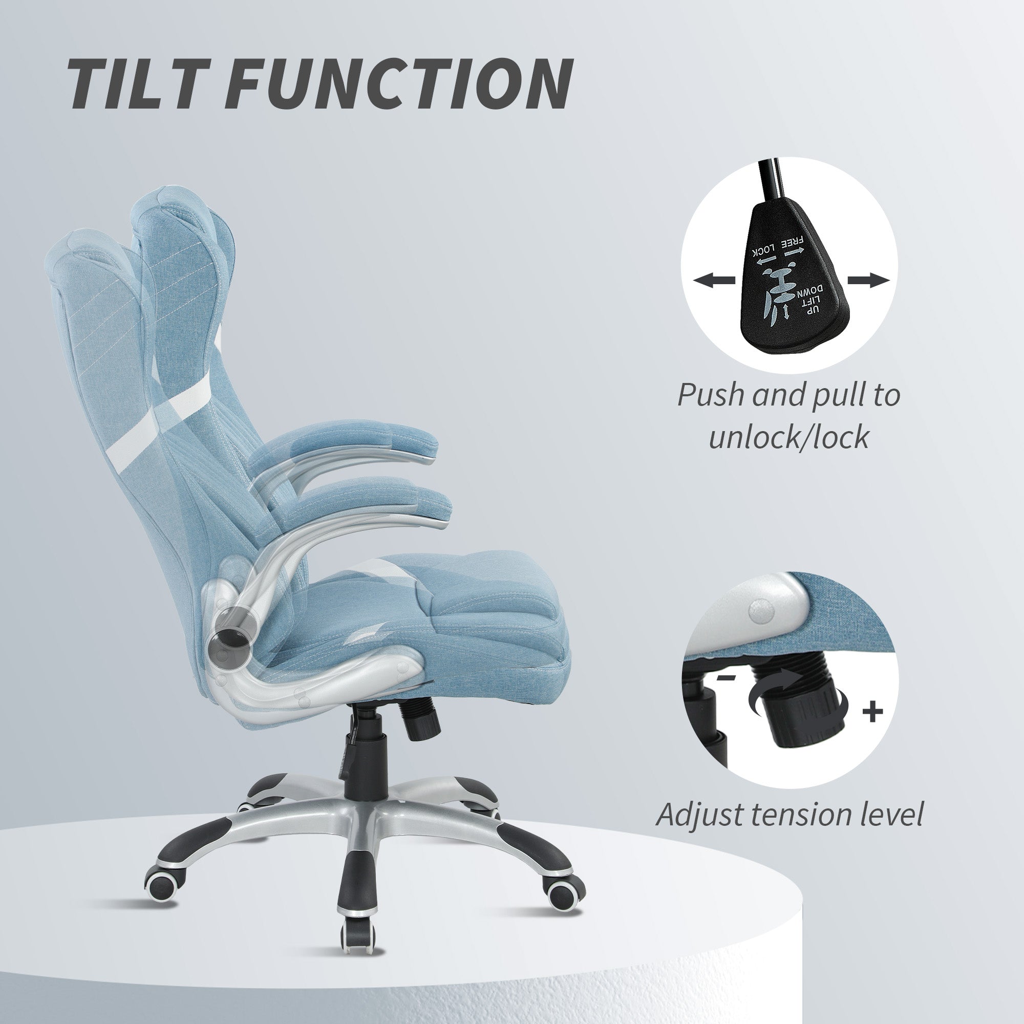 Vinsetto Linen-Look Office Chair, with Adjustable Height and Tension - Blue