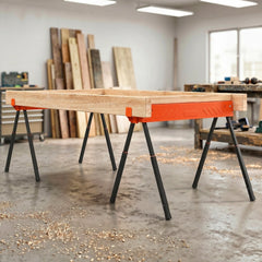 HOMCOM Saw Horses Twin Pack, Folding Work Bench Sawhorses with Height Adjustable Legs, 2x4 Bracket, Orange - product image 2
