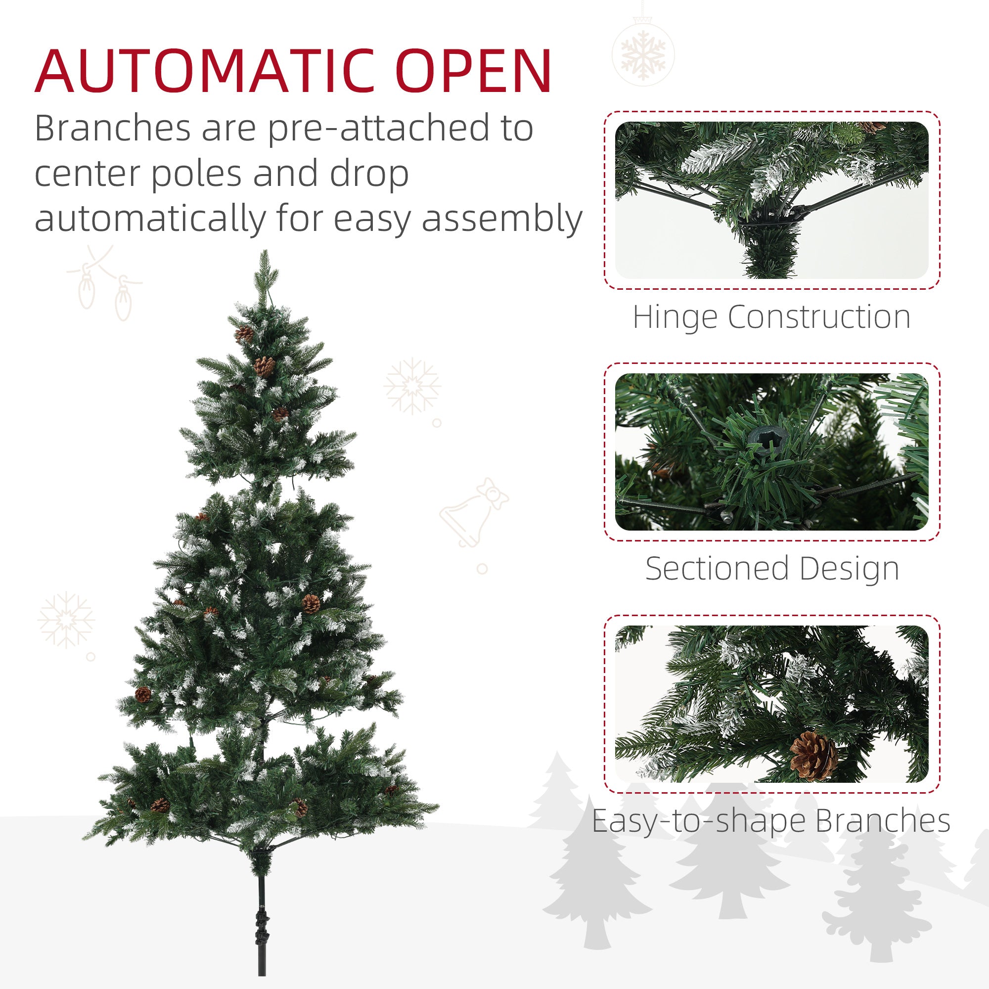 HOMCOM 6ft LED Pre-Lit Artificial Christmas Tree, with Base