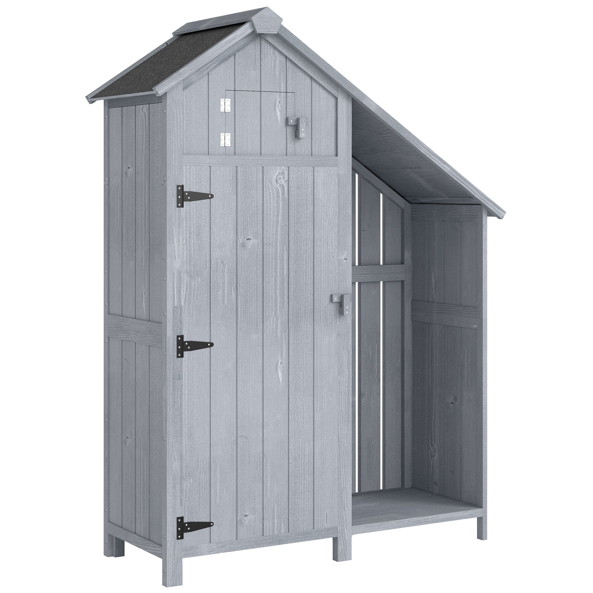 Outsunny Garden Outdoor Storage Shed 3 Shelves Tilt Roof w/ Firewood Rack Log Carrier, 129L x 51.5W x 180H cm