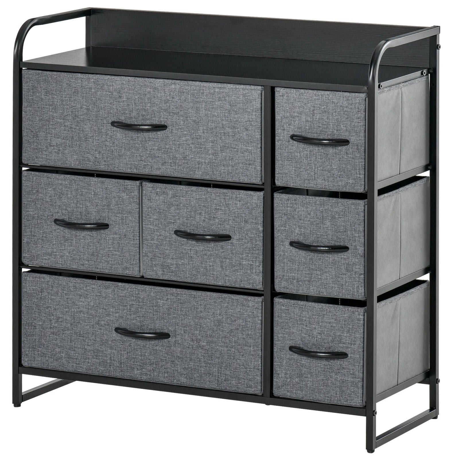 HOMCOM Chest of Drawers with 7 Foldable Drawers, 3-Tier Fabric Bedroom Dresser, Clothes Storage Unit for Bedroom, Living Room, Grey
