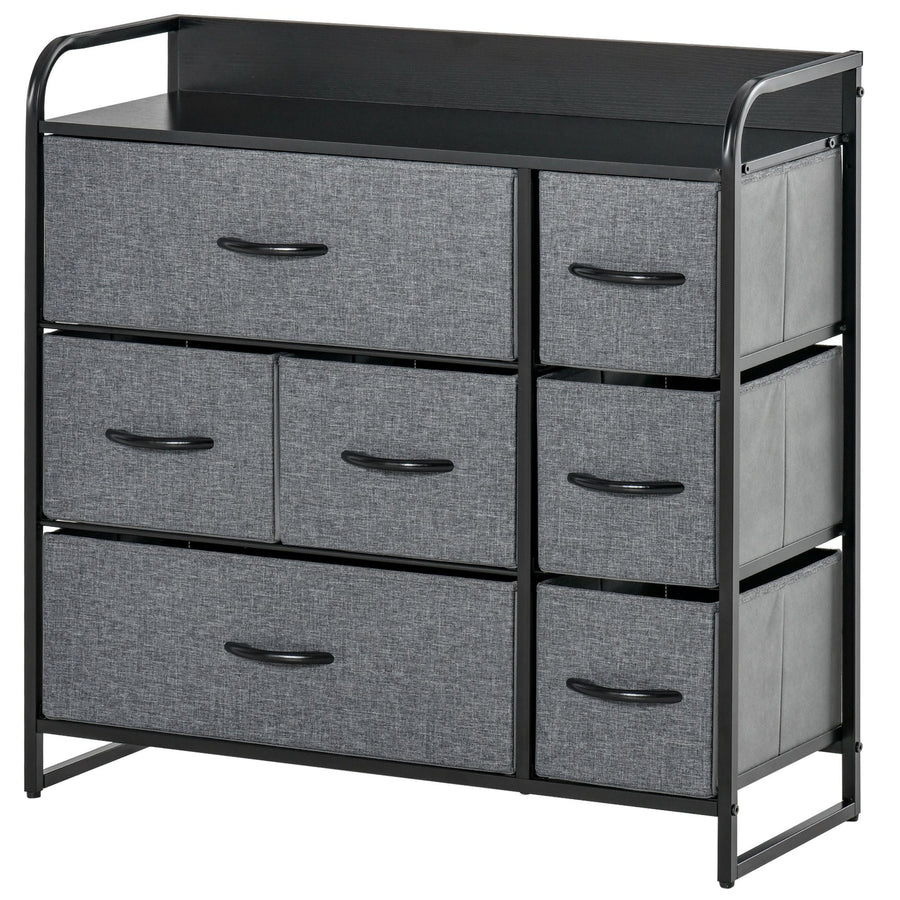 HOMCOM Chest of Drawers with 7 Foldable Drawers, 3-Tier Fabric Bedroom Dresser, Clothes Storage Unit for Bedroom, Living Room, Grey