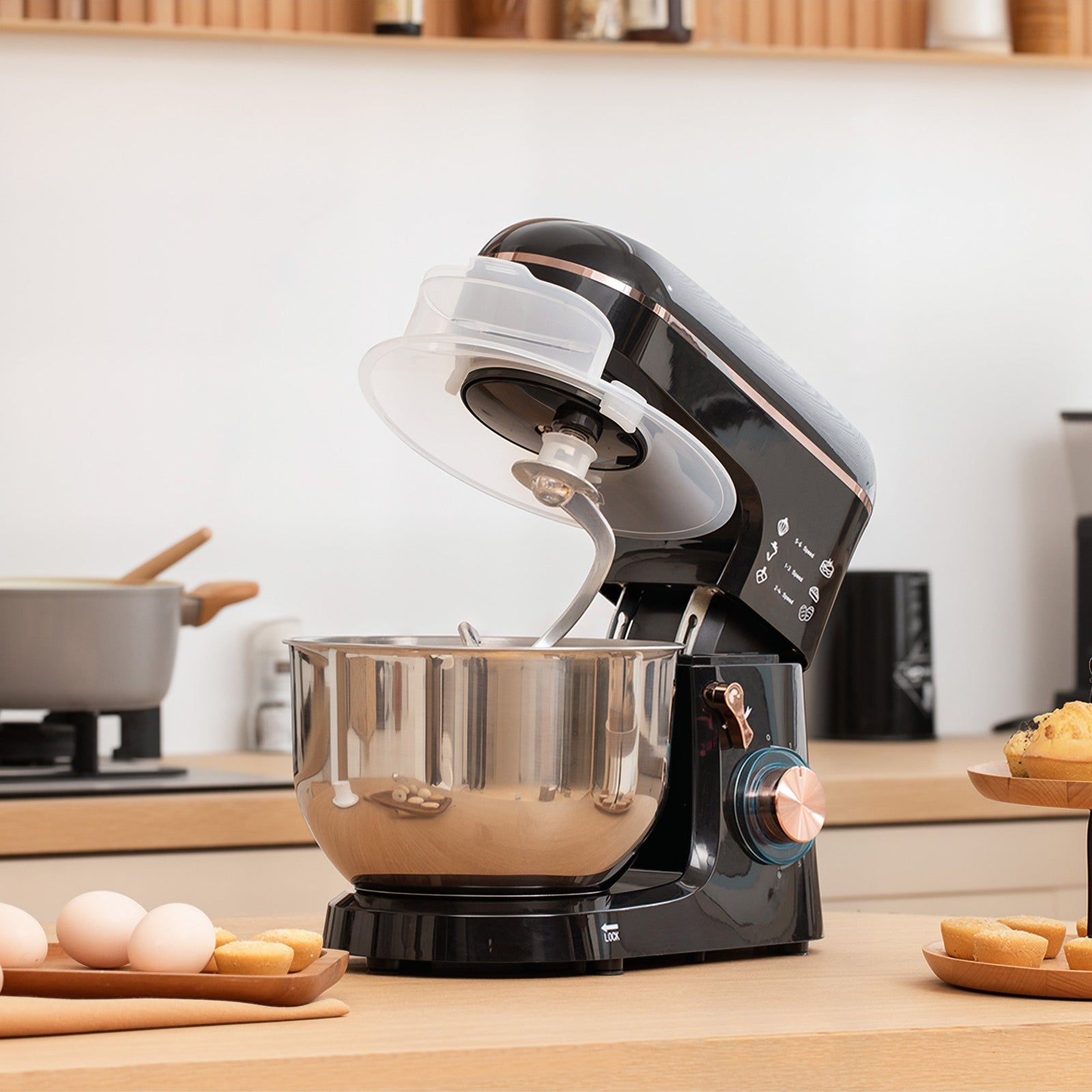 HOMCOM Stand Mixer, 5L Food Mixer for Baking, 6 Speeds and Pulse Setting, 1400W Cake Electric Kitchen Mixer with Dough Hook, Whisk, Stainless Steel Bowl, Splash Guard, Beater, Black