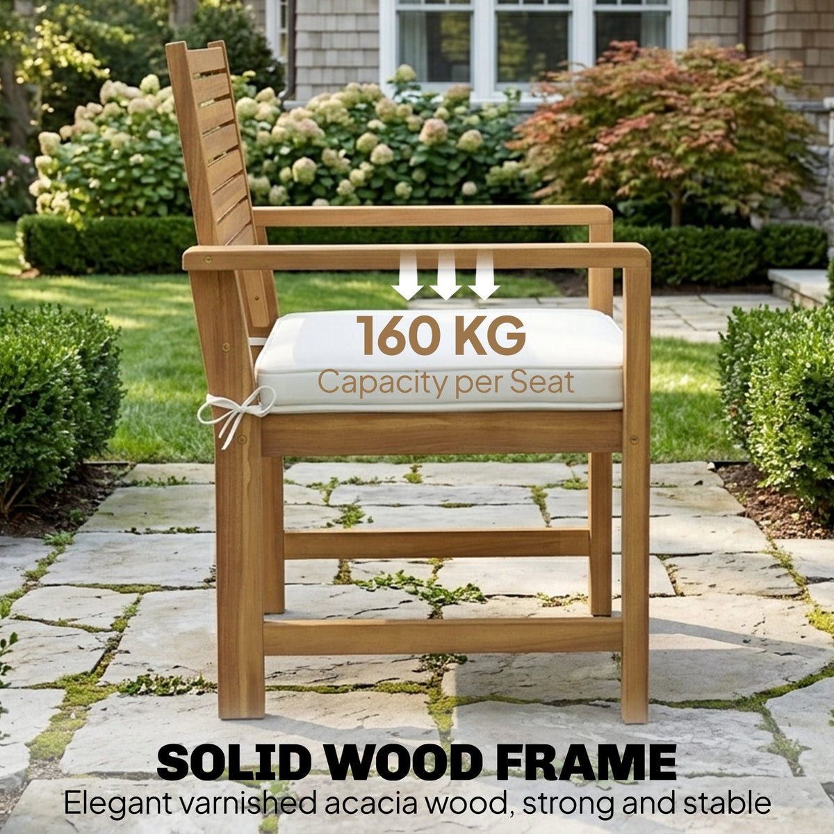 Outsunny 4 Seater Wooden Garden Furniture Set with Loveseat, Armchairs, Table, Acacia Wood Garden Sofa Set, Cream White