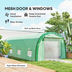 Outsunny 6 x 3(m) Polytunnel Greenhouse with Upgraded Structure, Mesh Door and Windows, 15 Plant Labels, Green