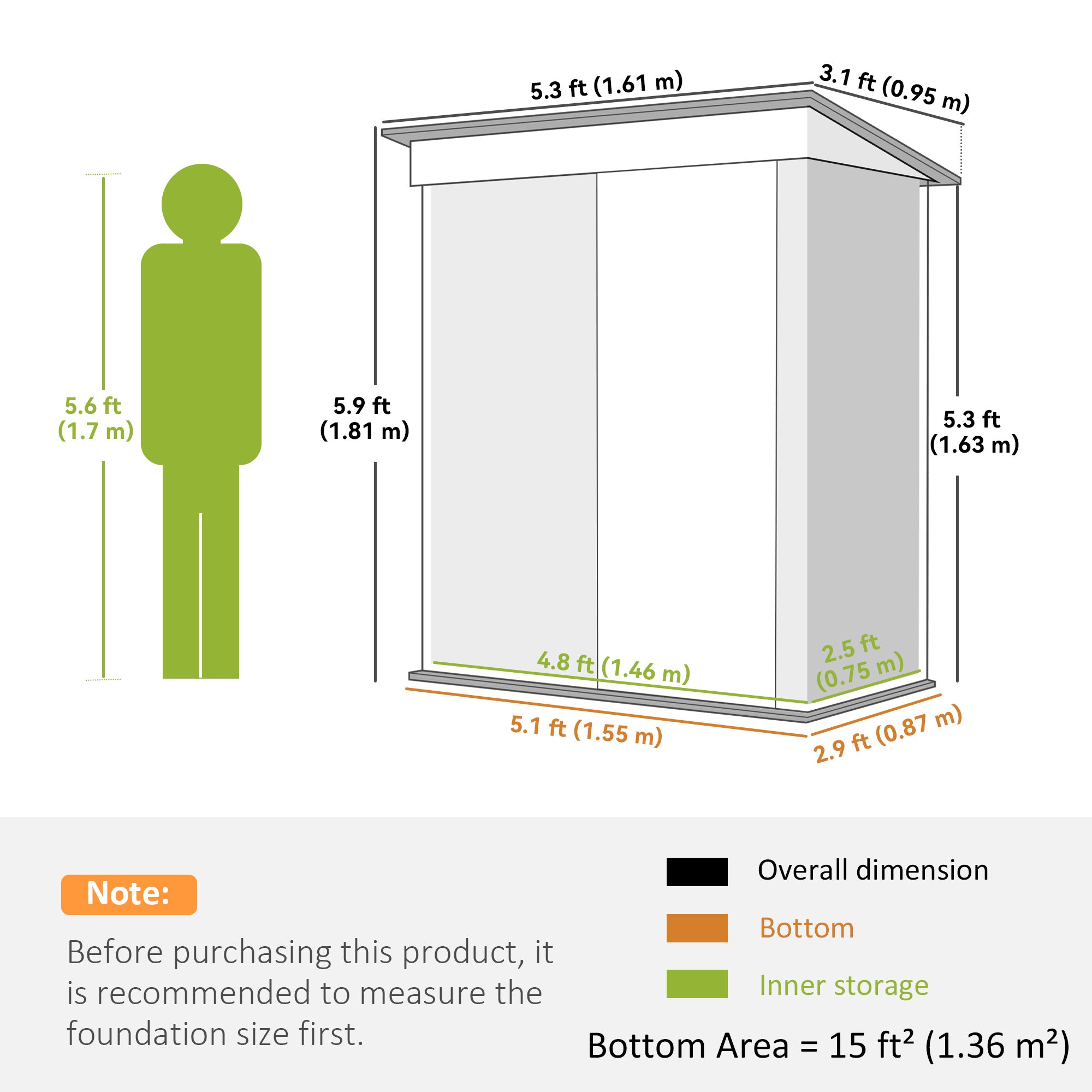 Outsunny Metal Garden Shed, Outdoor Lean-to Shed for Tool Motor Bike, with Adjustable Shelf, Lock, Gloves, 5'x3'x6', Dark Grey
