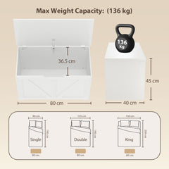 HOMCOM 100L Home Storage Box, with Safety Hinge - White Wood-Effect
