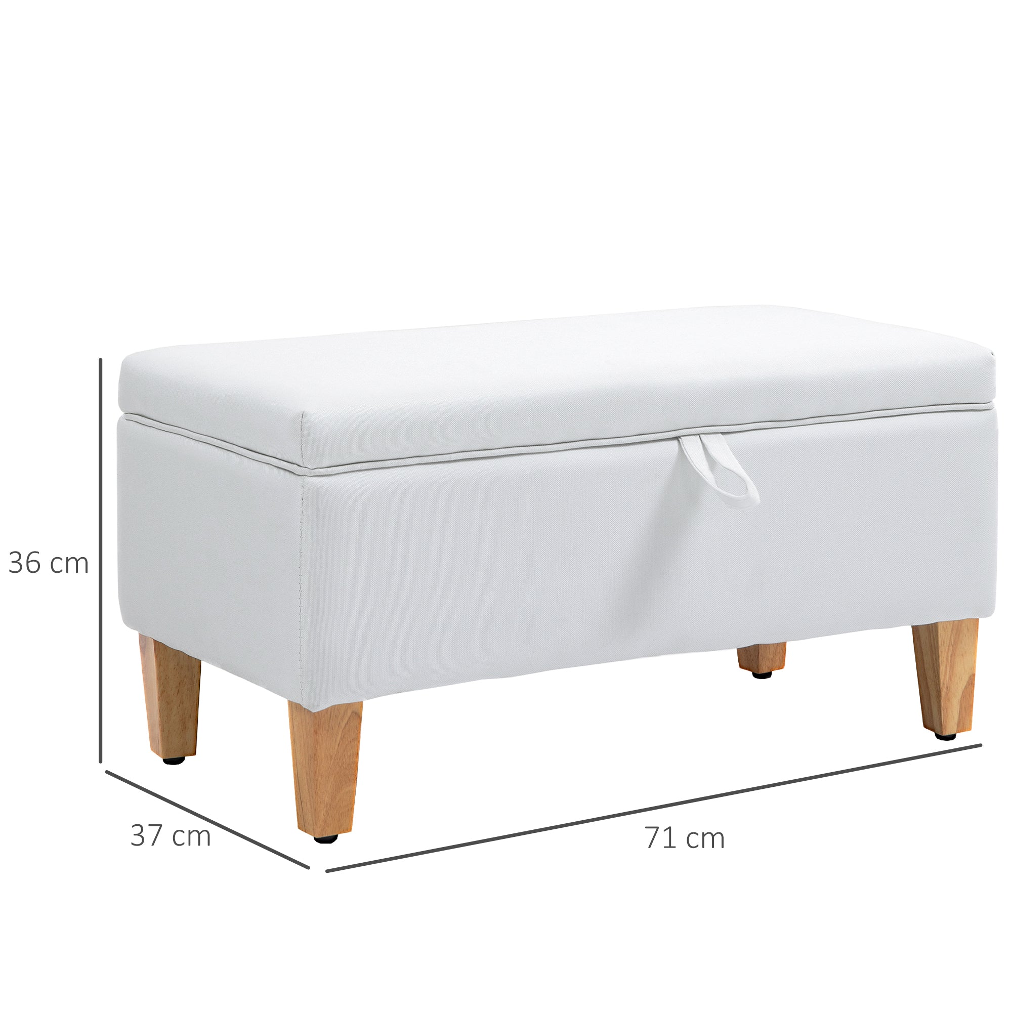 HOMCOM 30L Linen Storage Ottoman Padded Footstool with Rubberwood Legs for Storage Box, Bed End, Shoe Bench, Seating, Cream White