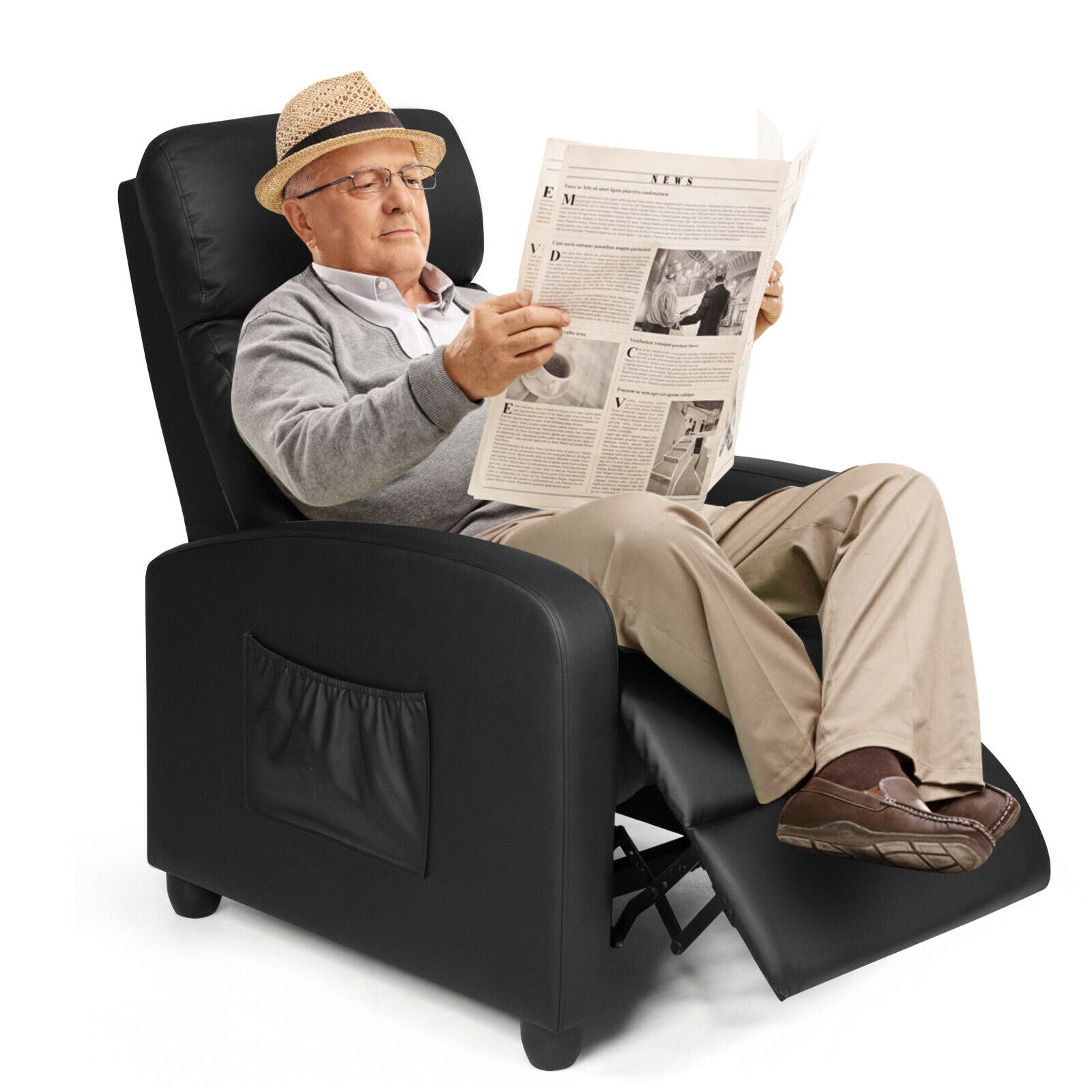 Modern Recliner Sofa Lounge / Adjustable Backrest Armchair-Black