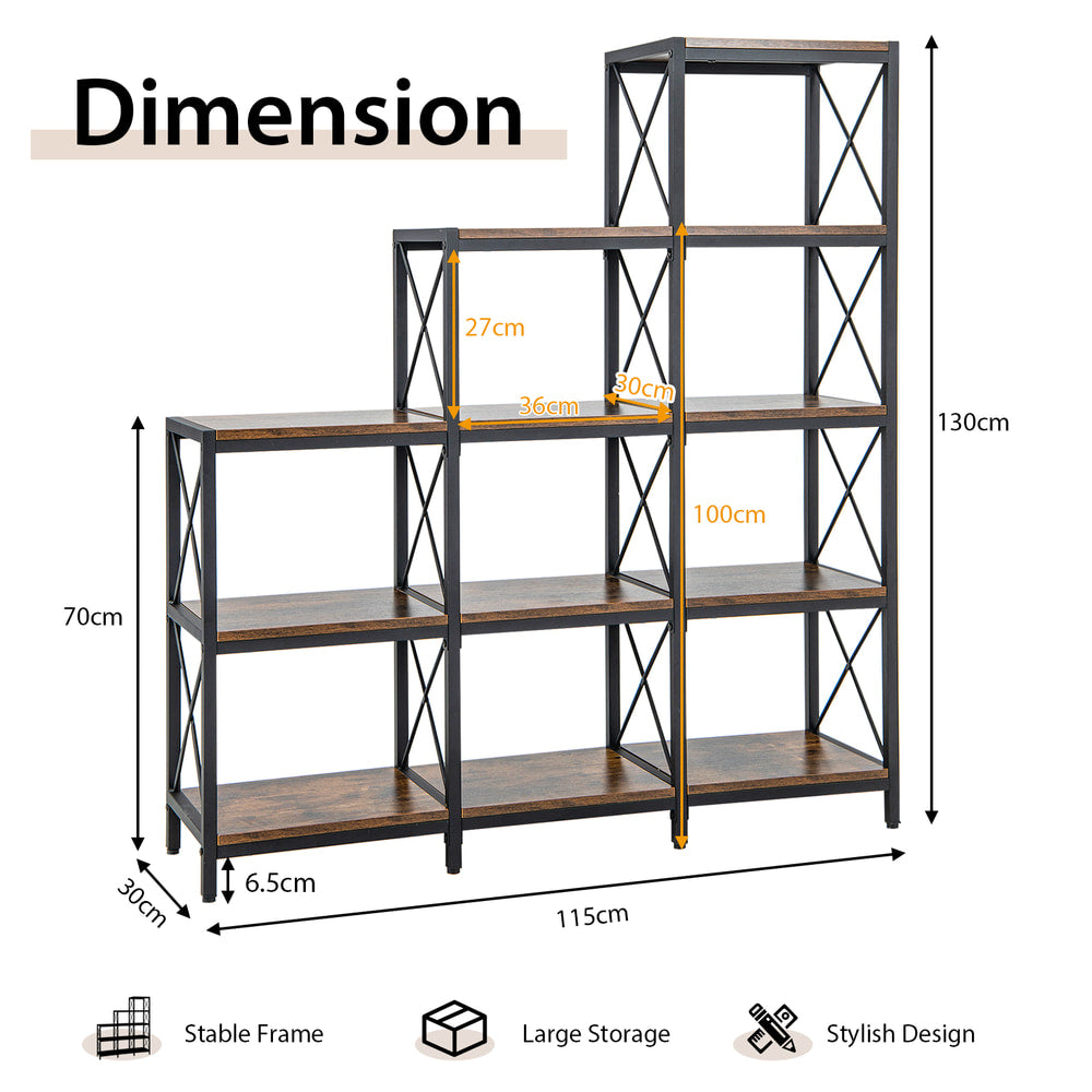 The bookcase showing height and width dimensions with arrows on a white background