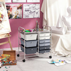 9-Drawer Rolling Storage Cart Tools Scrapbook Paper Organizer-Grey