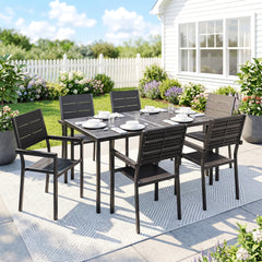 Outsunny 7 Pieces Outdoor Dining Set, Patio Table and Chairs for 6, Garden Dining Furniture Set with Slatted Tabletop