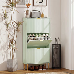 HOMCOM Elegant Three-Drawer Shoe Cabinet - Light Green