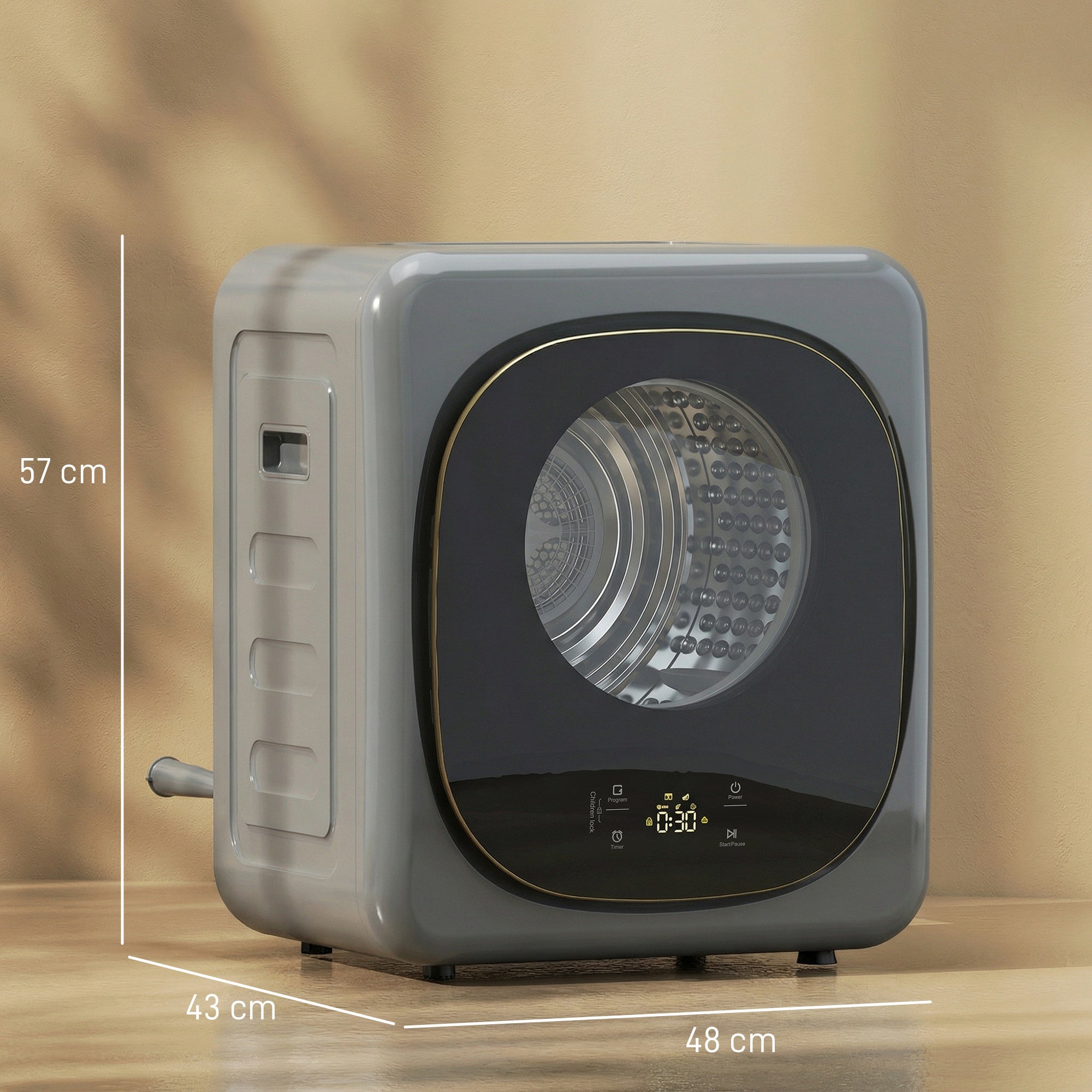 HOMCOM 4kg Vented Tumble Dryer with 5 Drying Mode, 800W Compact Freestanding Front Tumble Dryer Grey