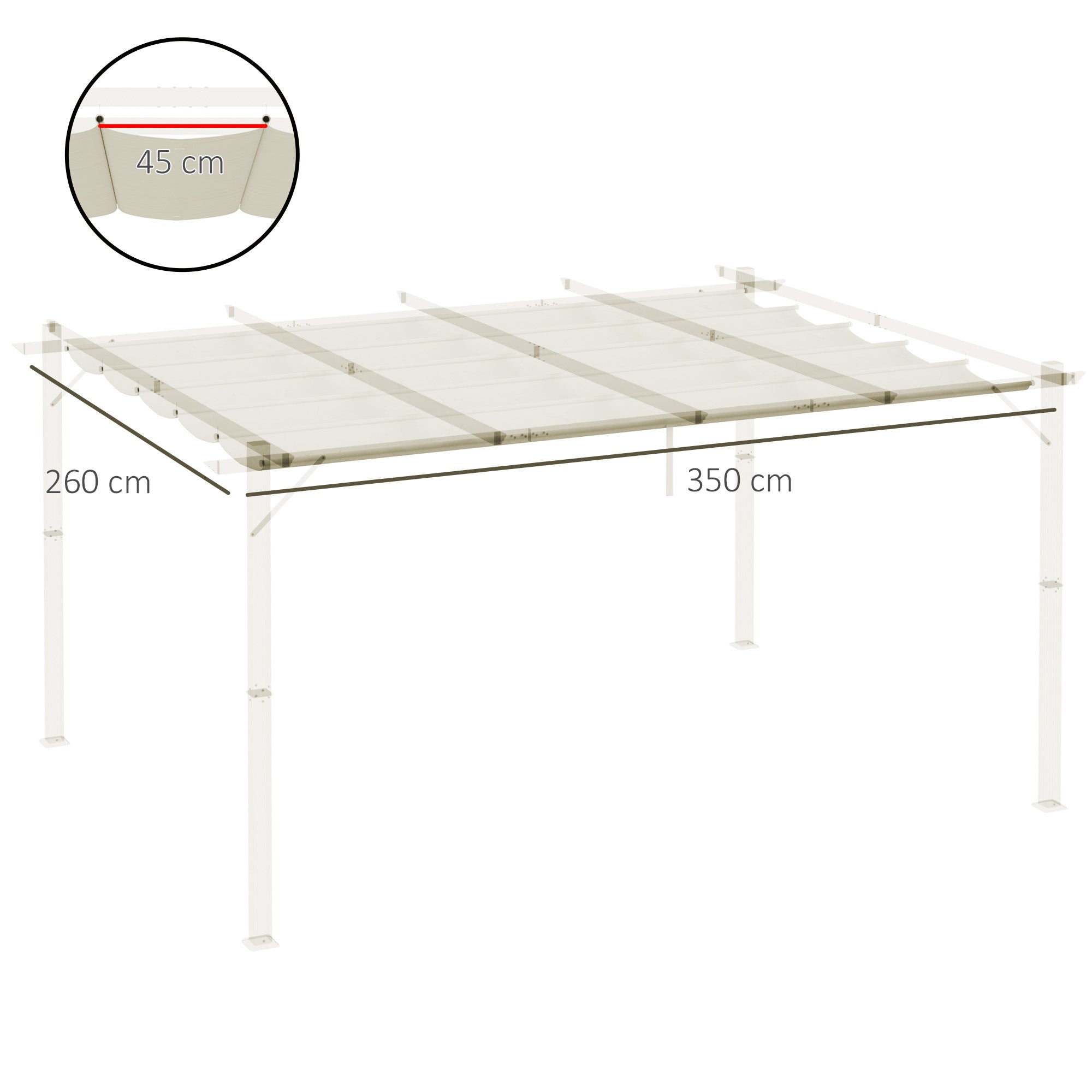 Outsunny Retractable Pergola Cover, 3.5 x 2.6 m Replacement Canopy Fabric for 4 x 3 m Frame, Roof Top Only, Cream White