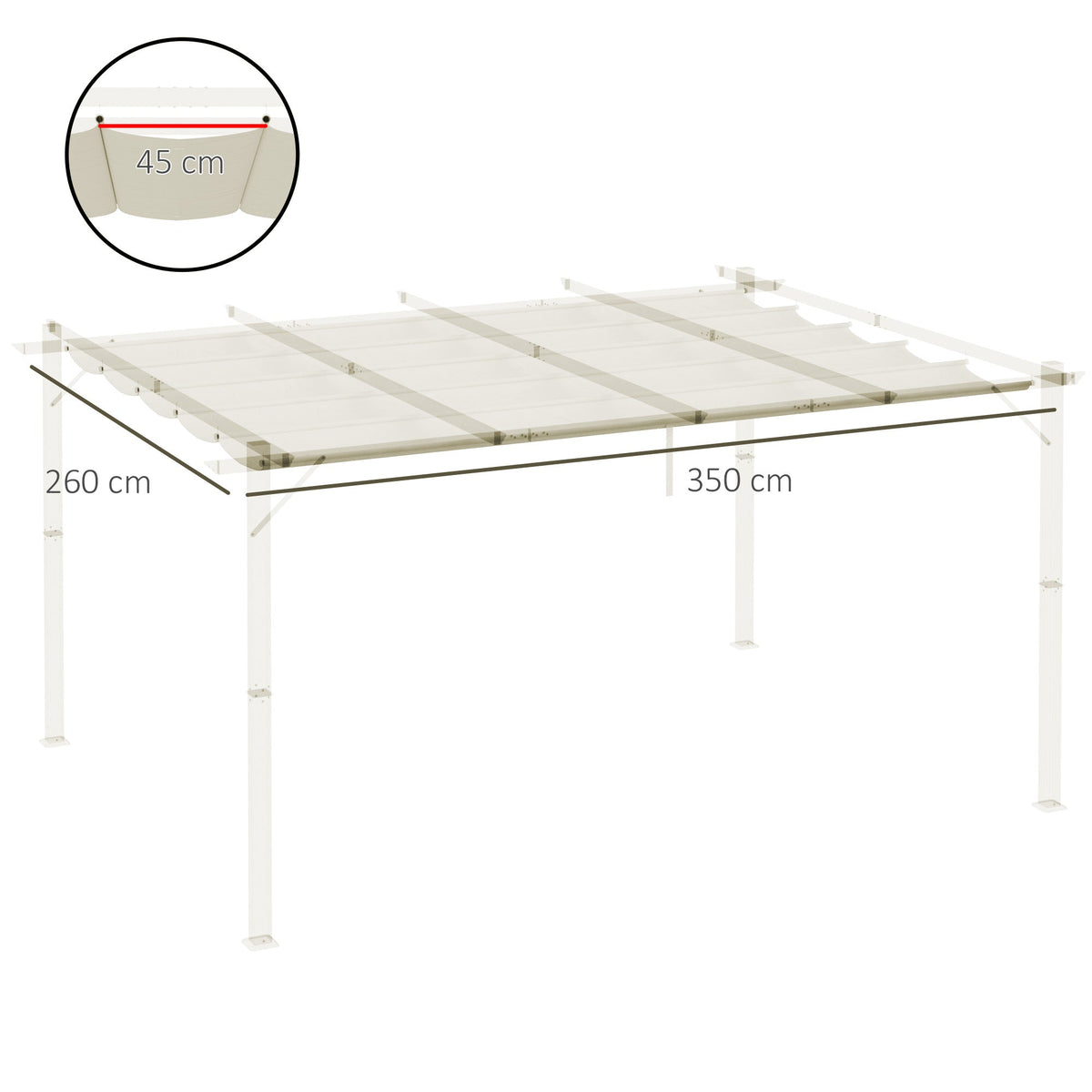 Outsunny Retractable Pergola Cover, 3.5 x 2.6 m Replacement Canopy Fabric for 4 x 3 m Frame, Roof Top Only, Cream White