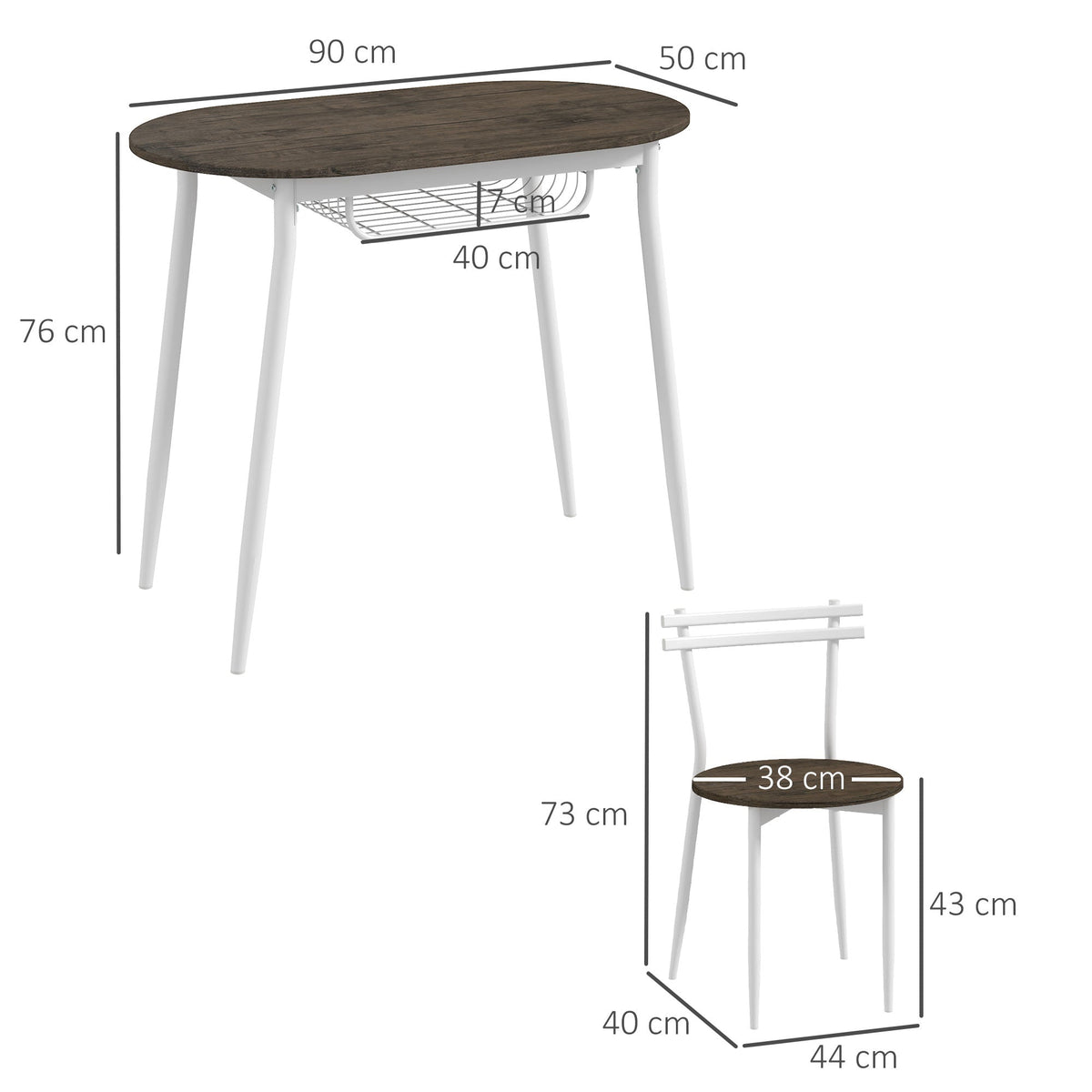 HOMCOM 3-Piece Dining Table and Chairs Set, Oval Kitchen Table with 2 Chairs, with Wire Storage Shelf and Steel Frame, Natural