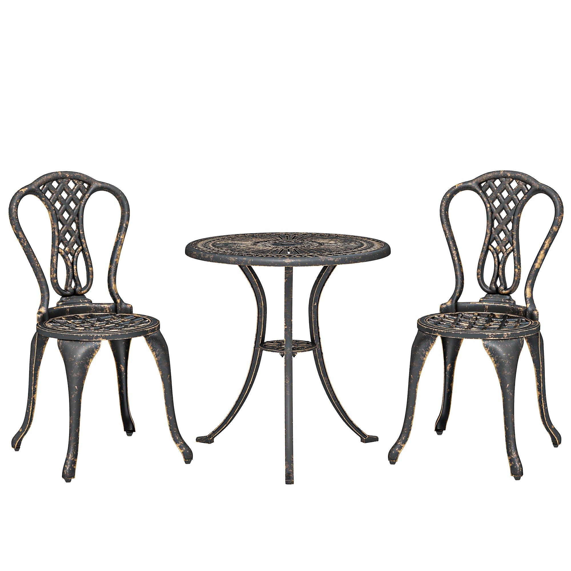 Outsunny Outdoor Bistro Set for 2 Cast Aluminium Patio Furniture with Round Table Umbrella Hole Brown
