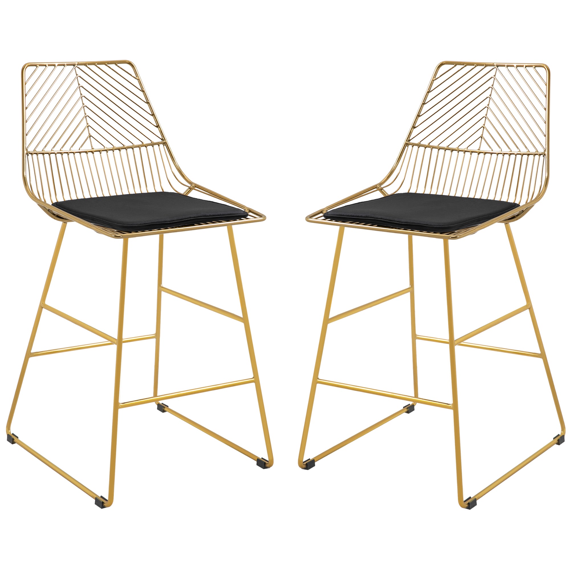 HOMCOM Set of 2 Bar Stools, Modern Counter Height Breakfast Bar Chairs with Wire Metal Frame for Kitchen, Dining Room, Gold