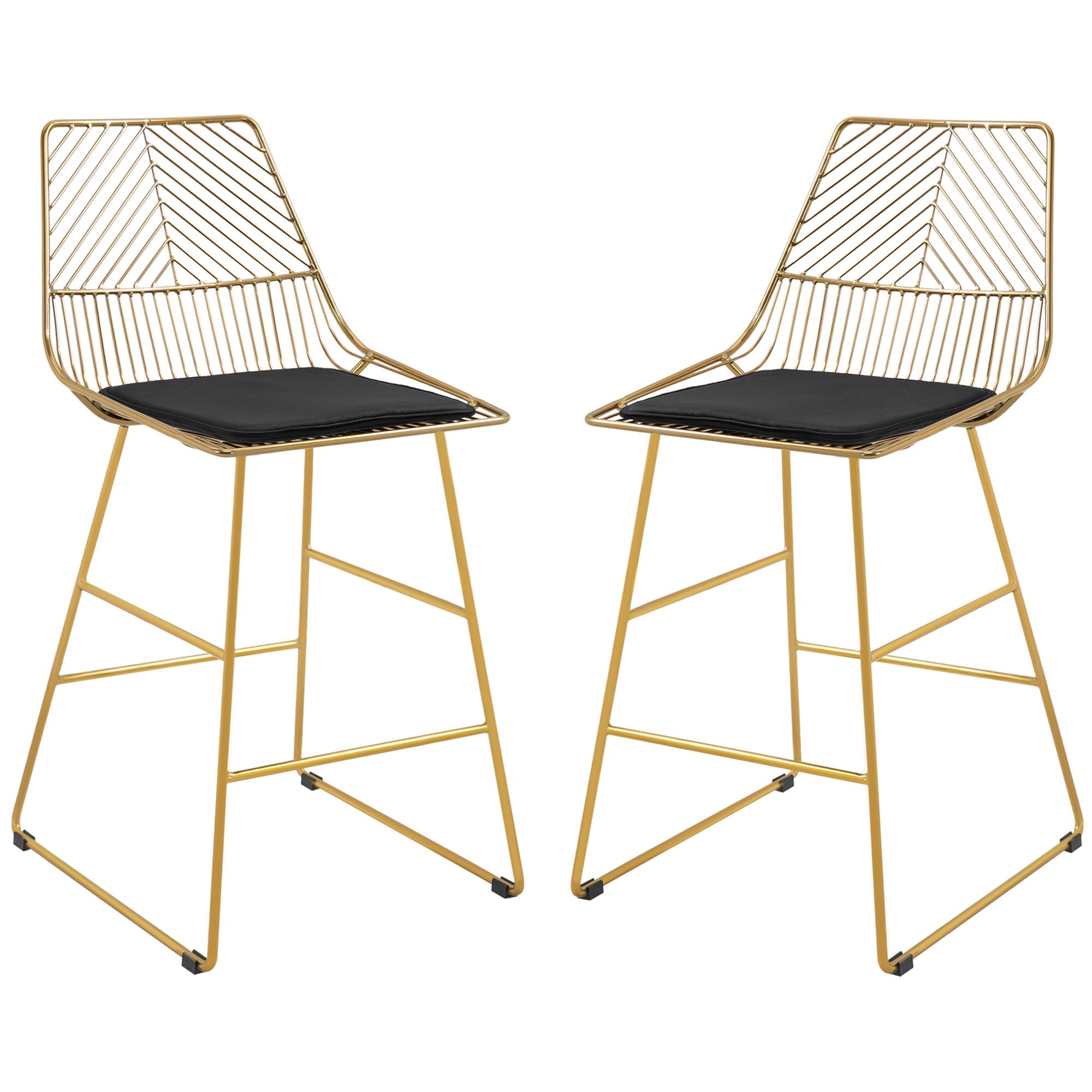 HOMCOM Set of 2 Bar Stools, Modern Counter Height Breakfast Bar Chairs with Wire Metal Frame for Kitchen, Dining Room, Gold