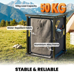 Outsunny Camping Camping Cupboards, Folding Portable Kitchen Table with 3-Tier Storage, Black